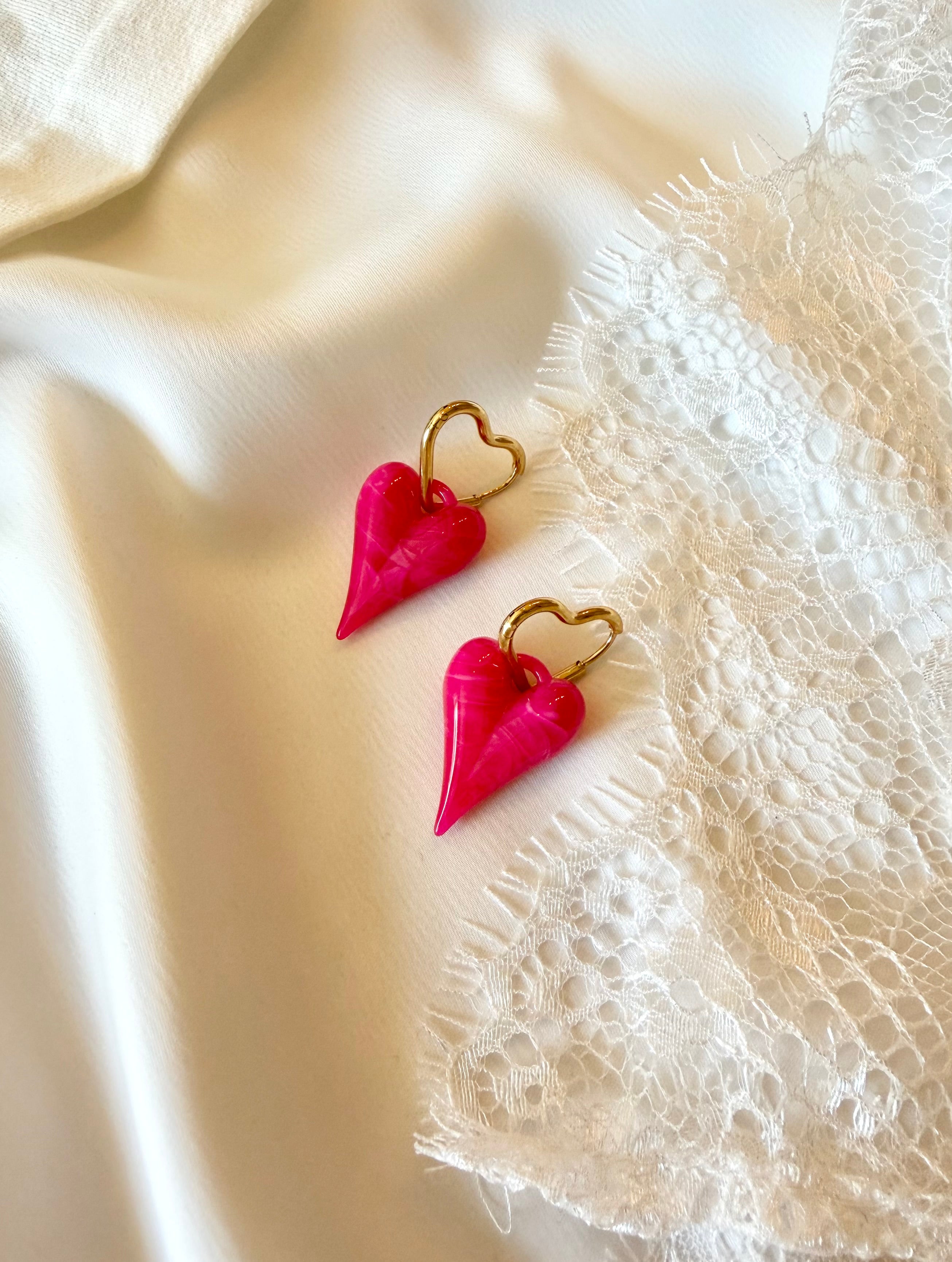 Boucles D'oreilles Coeur Fuchsia