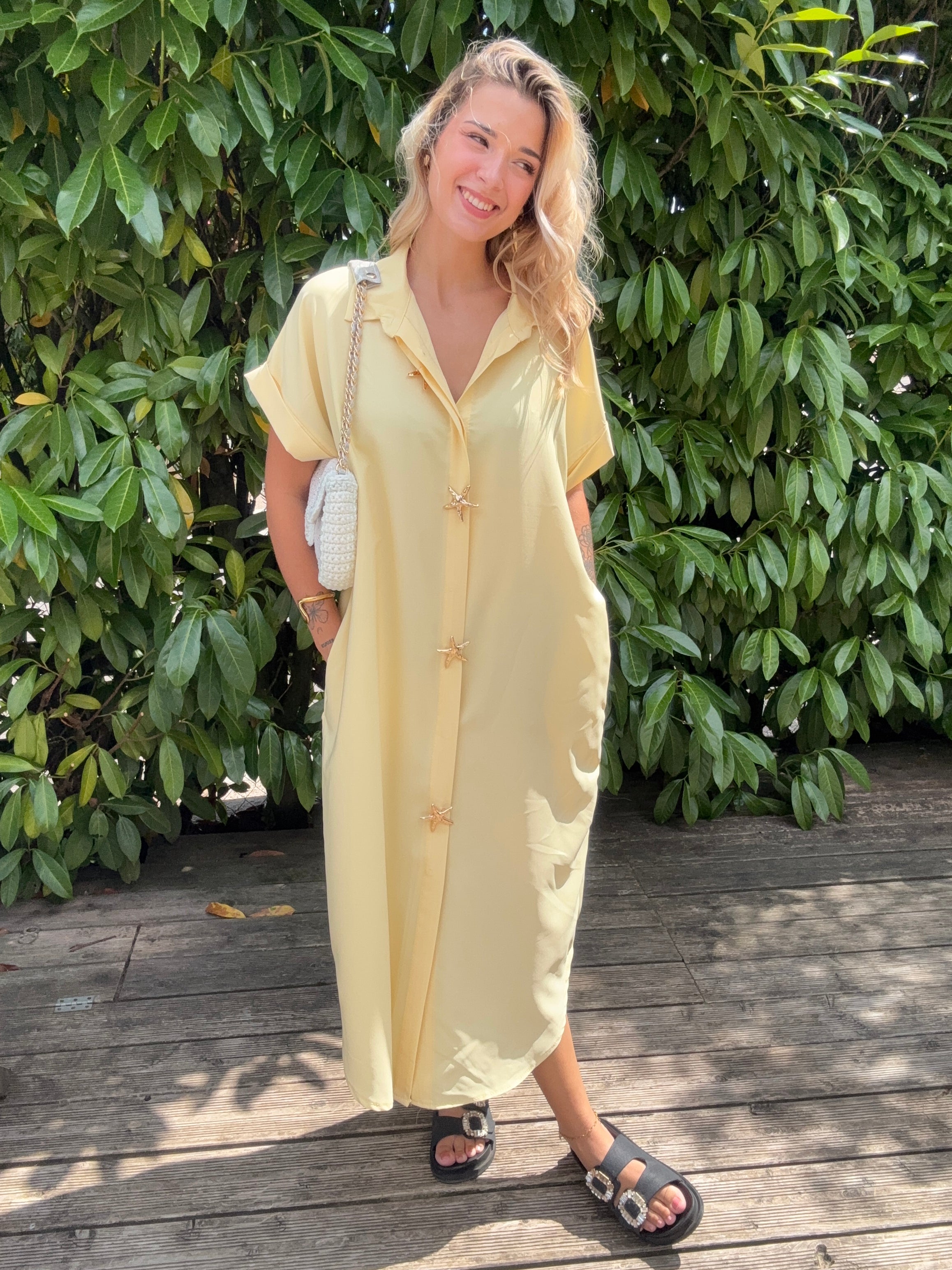 Robe Chemise avec Broches Jaune