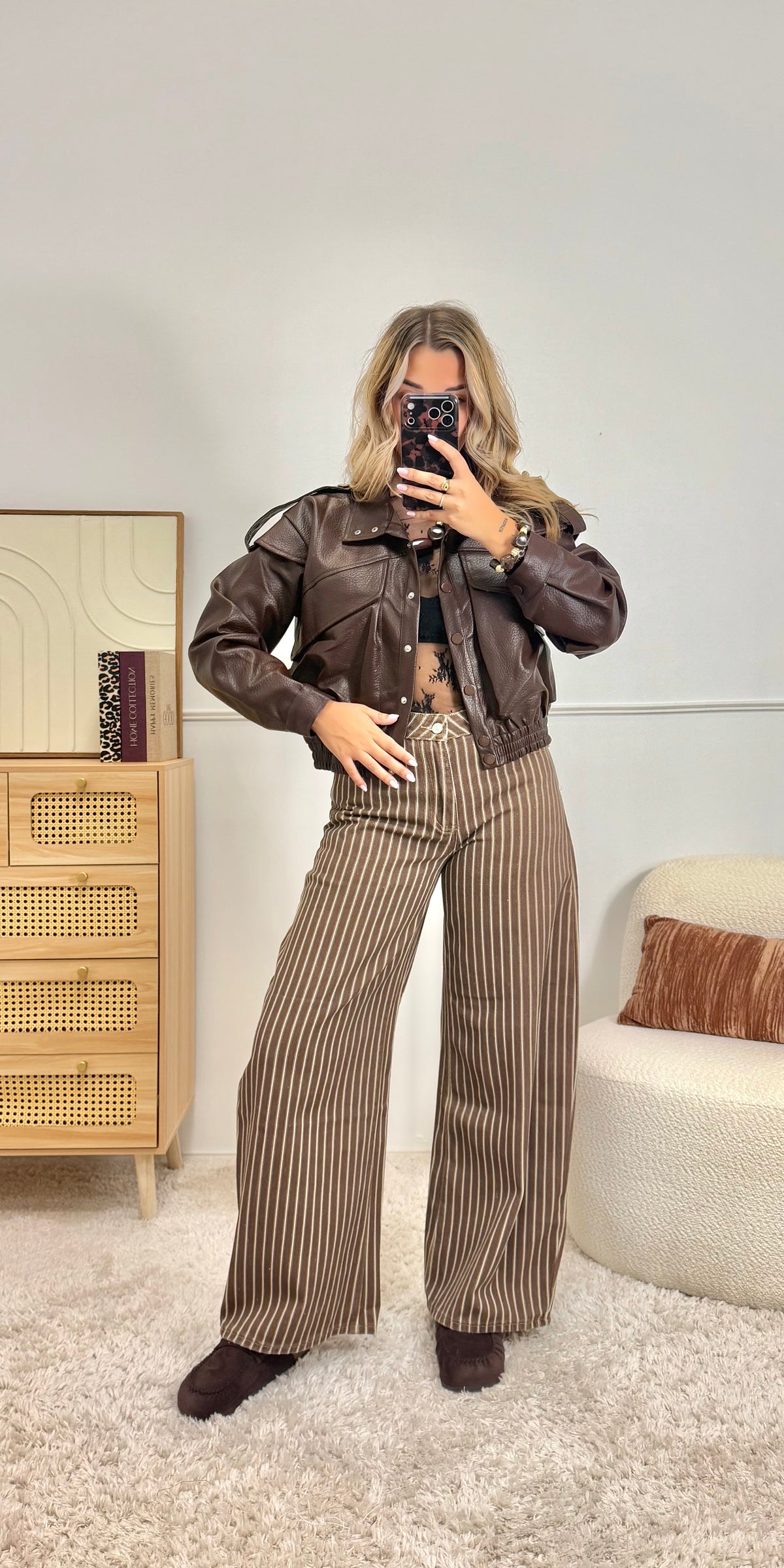 Veste Perfecto simili cuir Chocolat