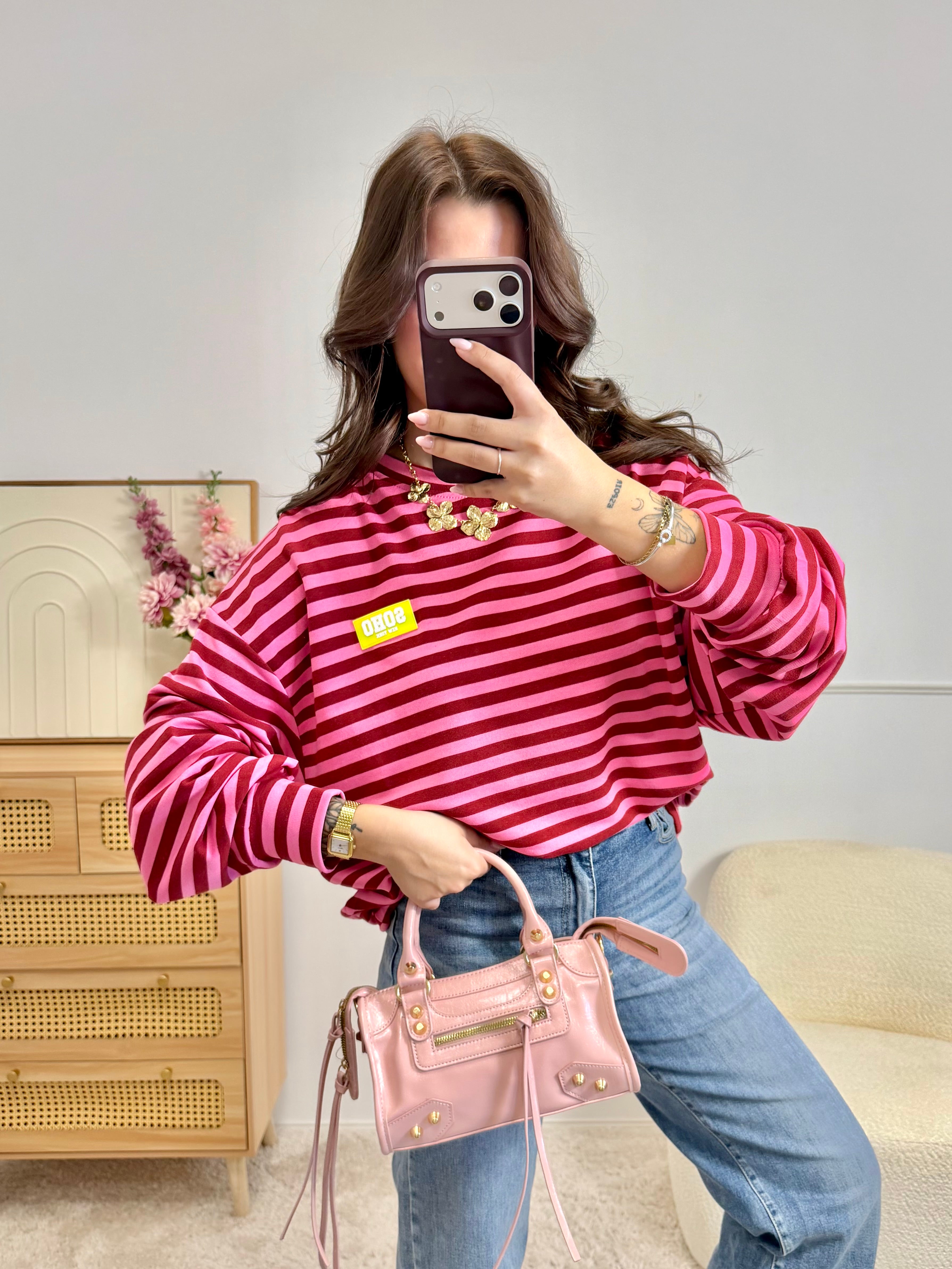 Sweat Rayures Rose & Rouge