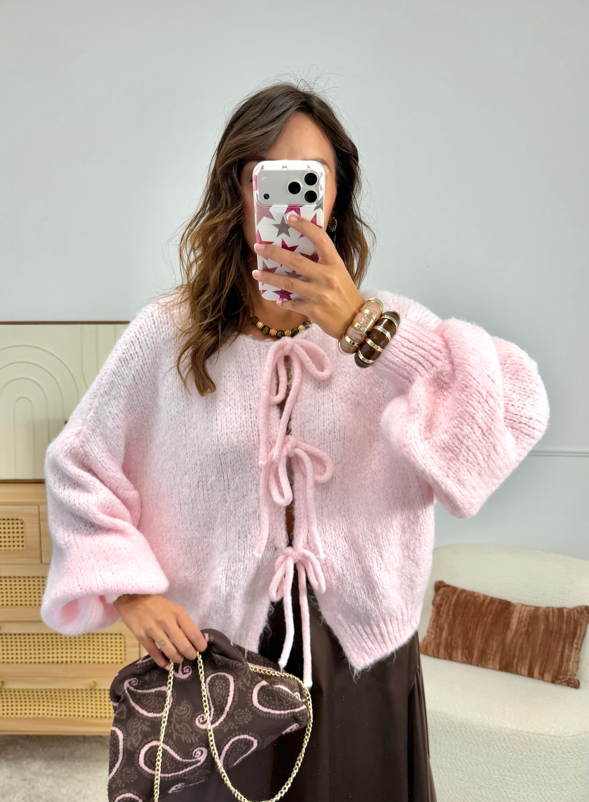 Gilet Noeud Doux Rose