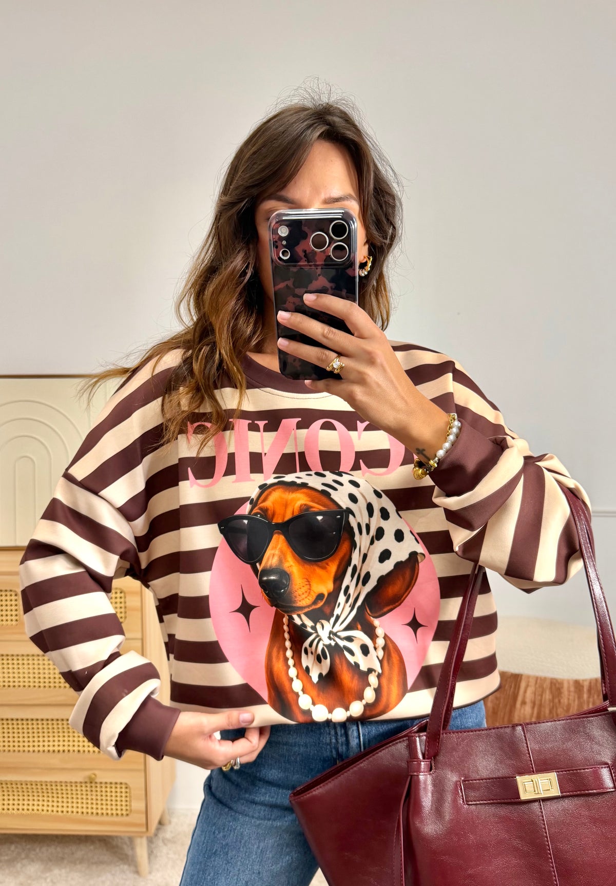 Sweat marinière teckel choco