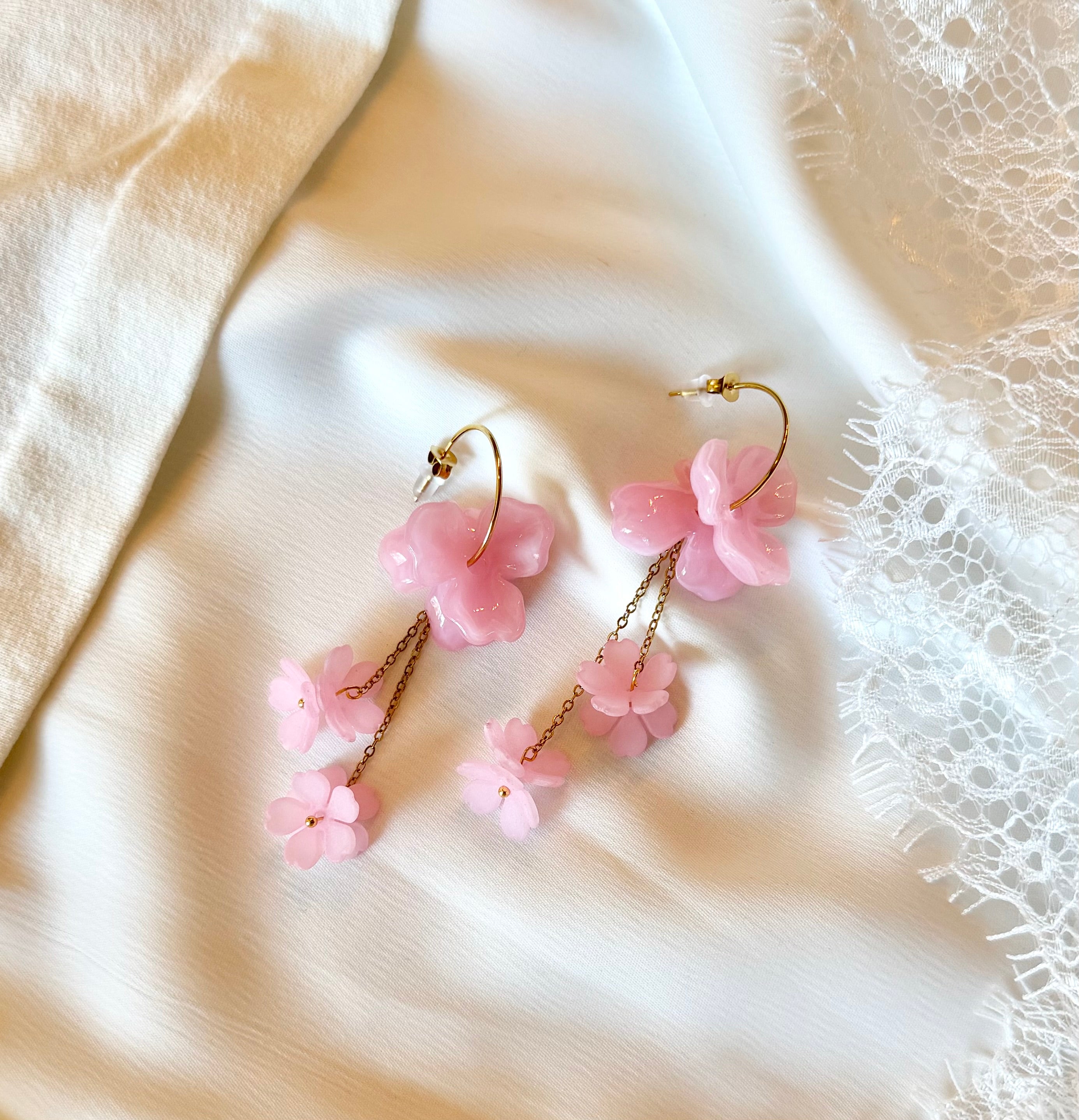 Bloucles D'oreilles Fleurs Rose