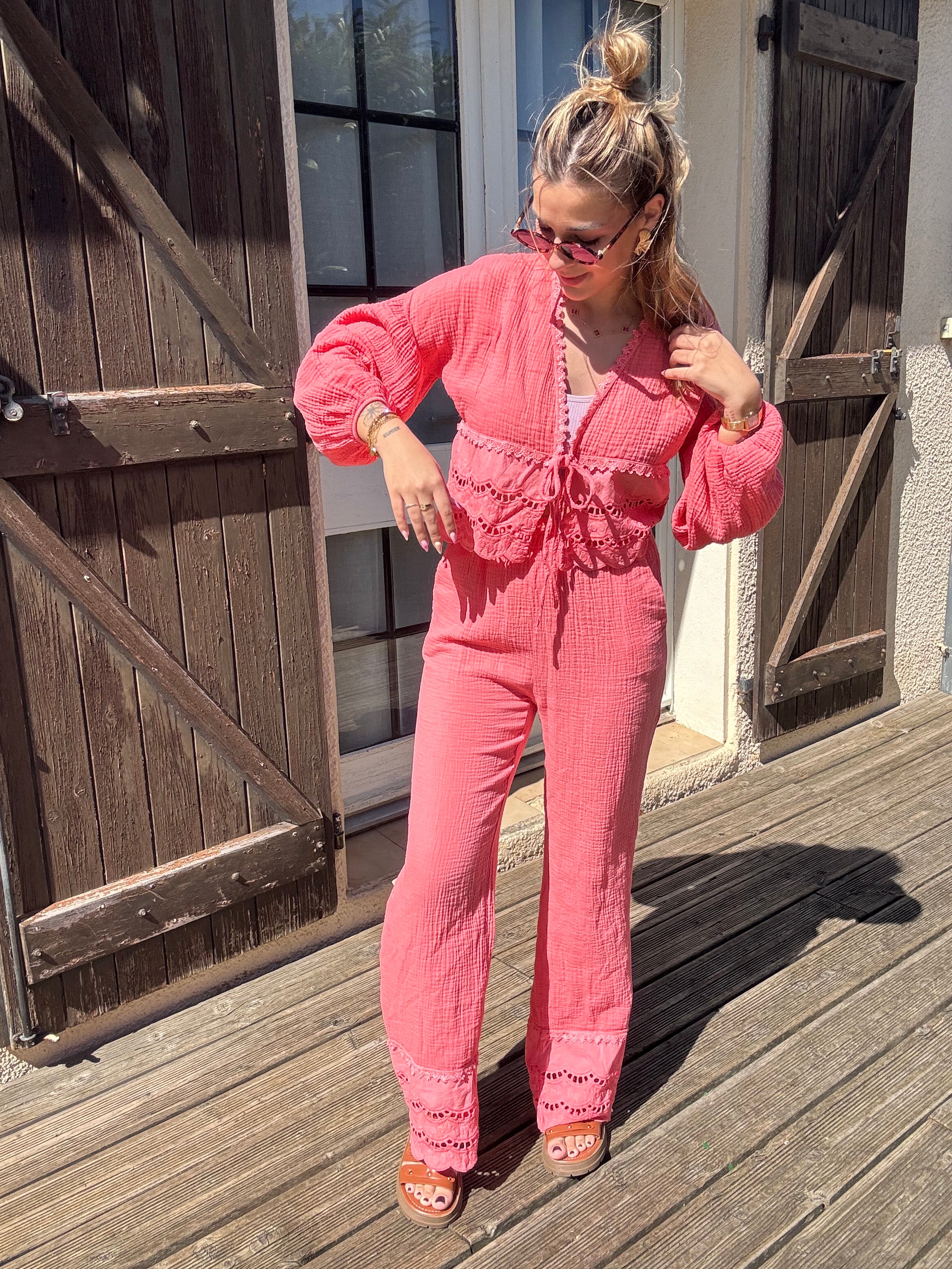 Ensemble Gaz de Coton Corail