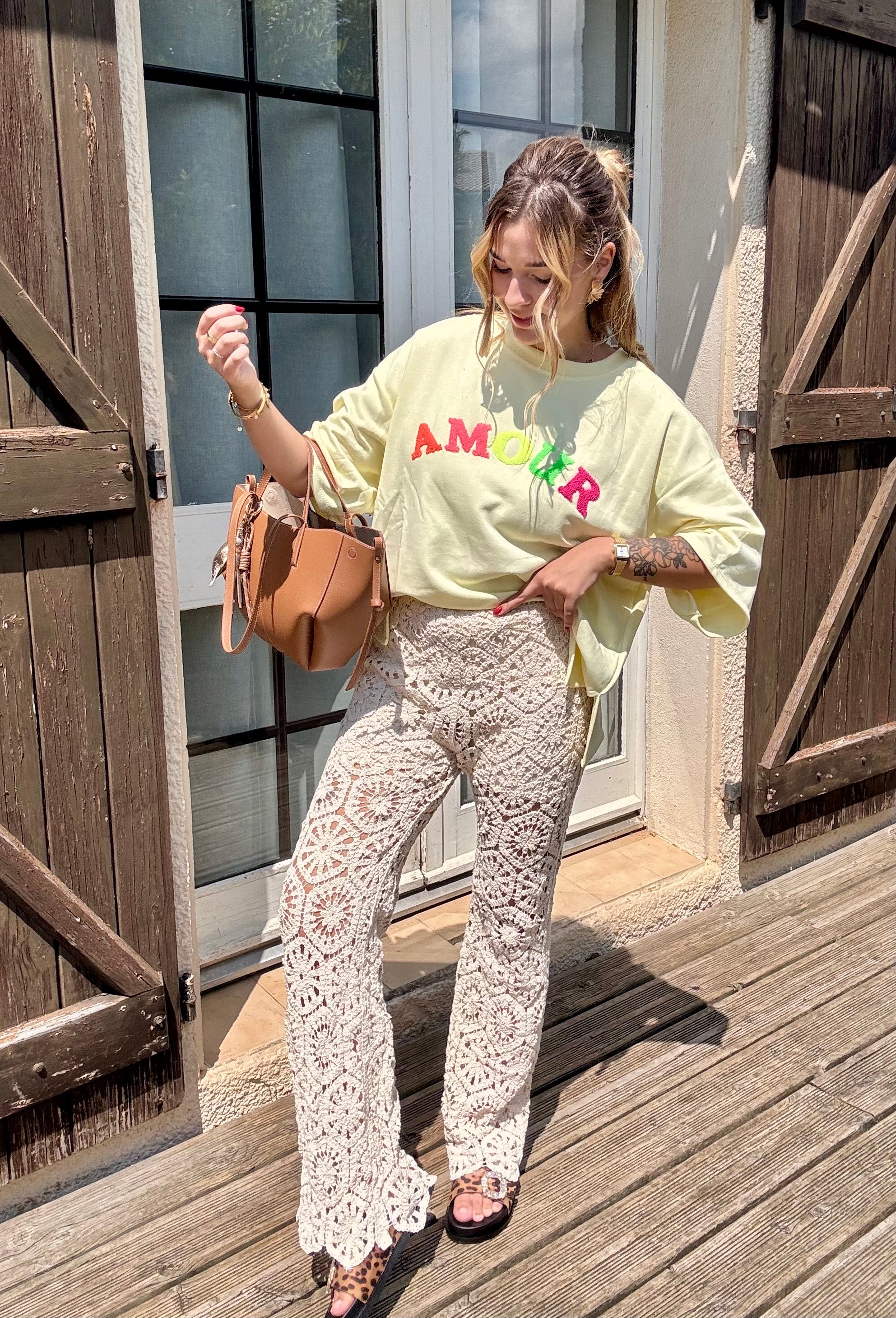 Pantalon en Crochet Beige