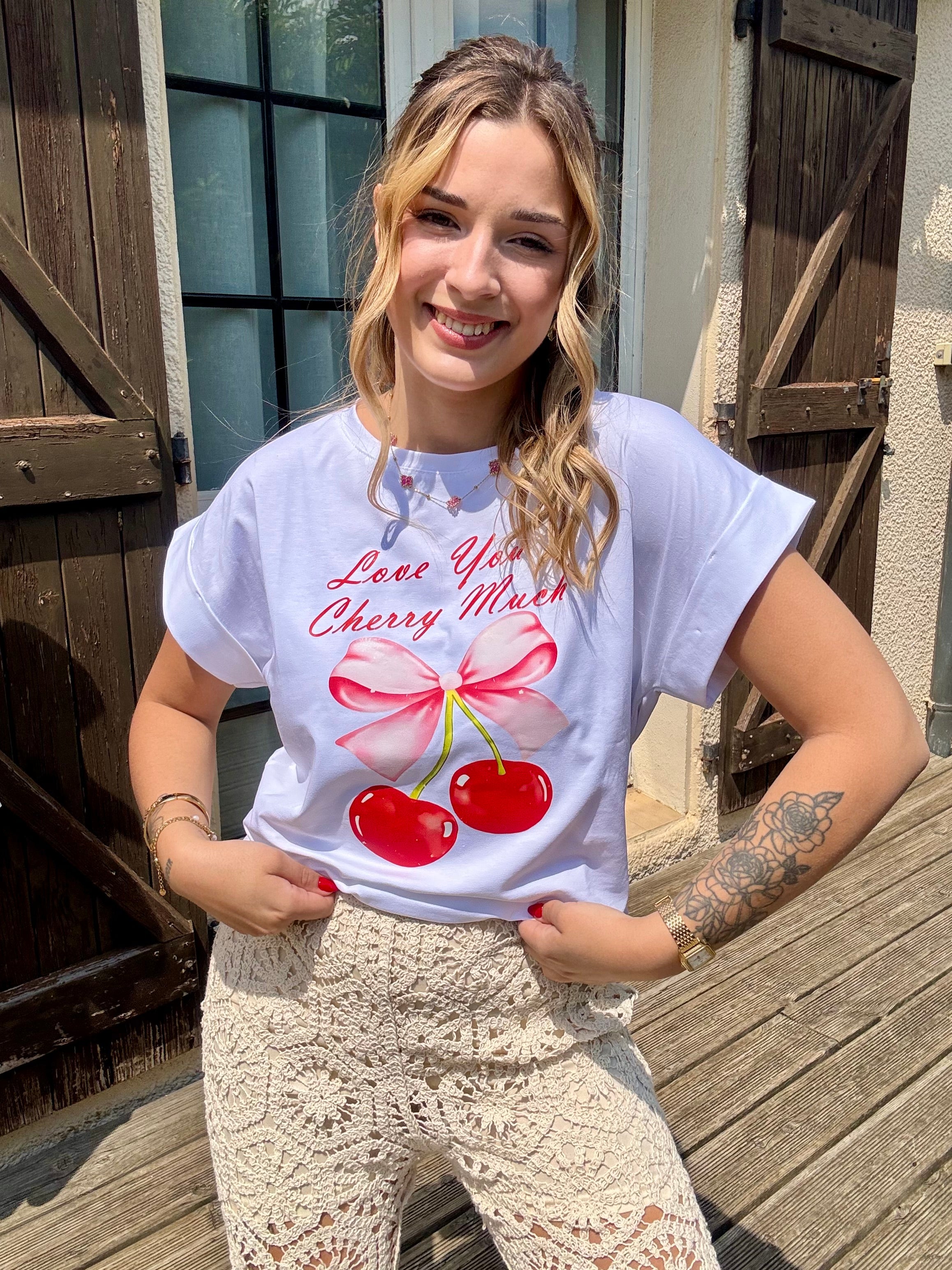 T-Shirt Cerise Blanc