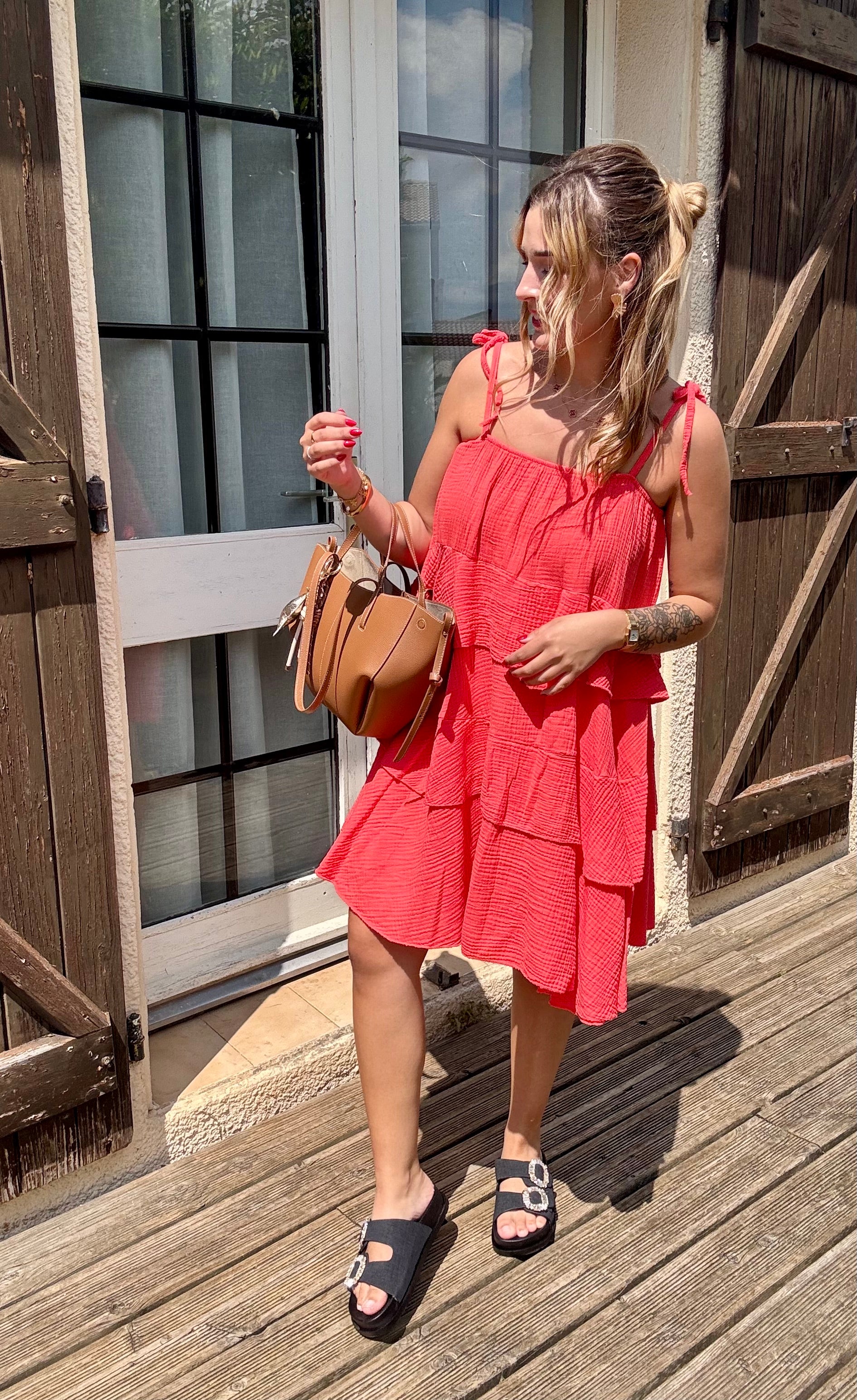 Robe Gaz de Coton Rouge Orangé