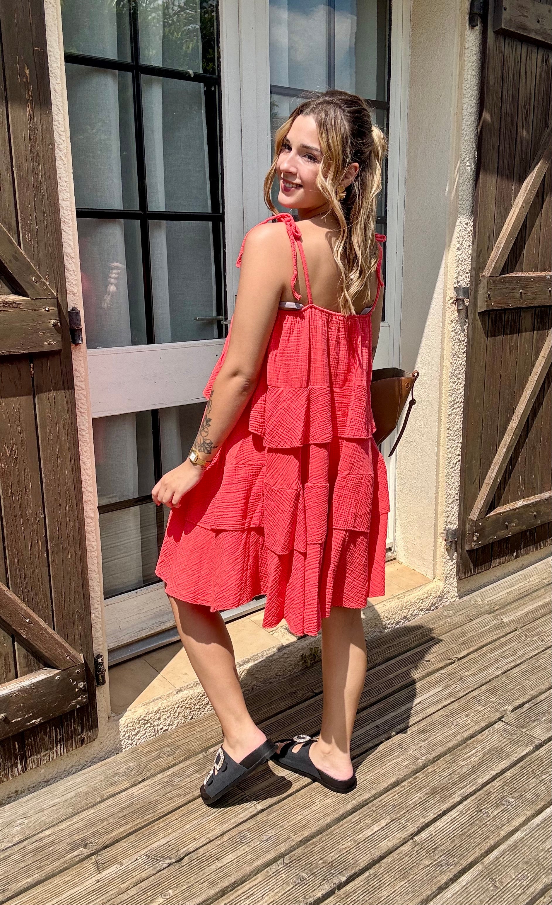Robe Gaz de Coton Rouge Orangé