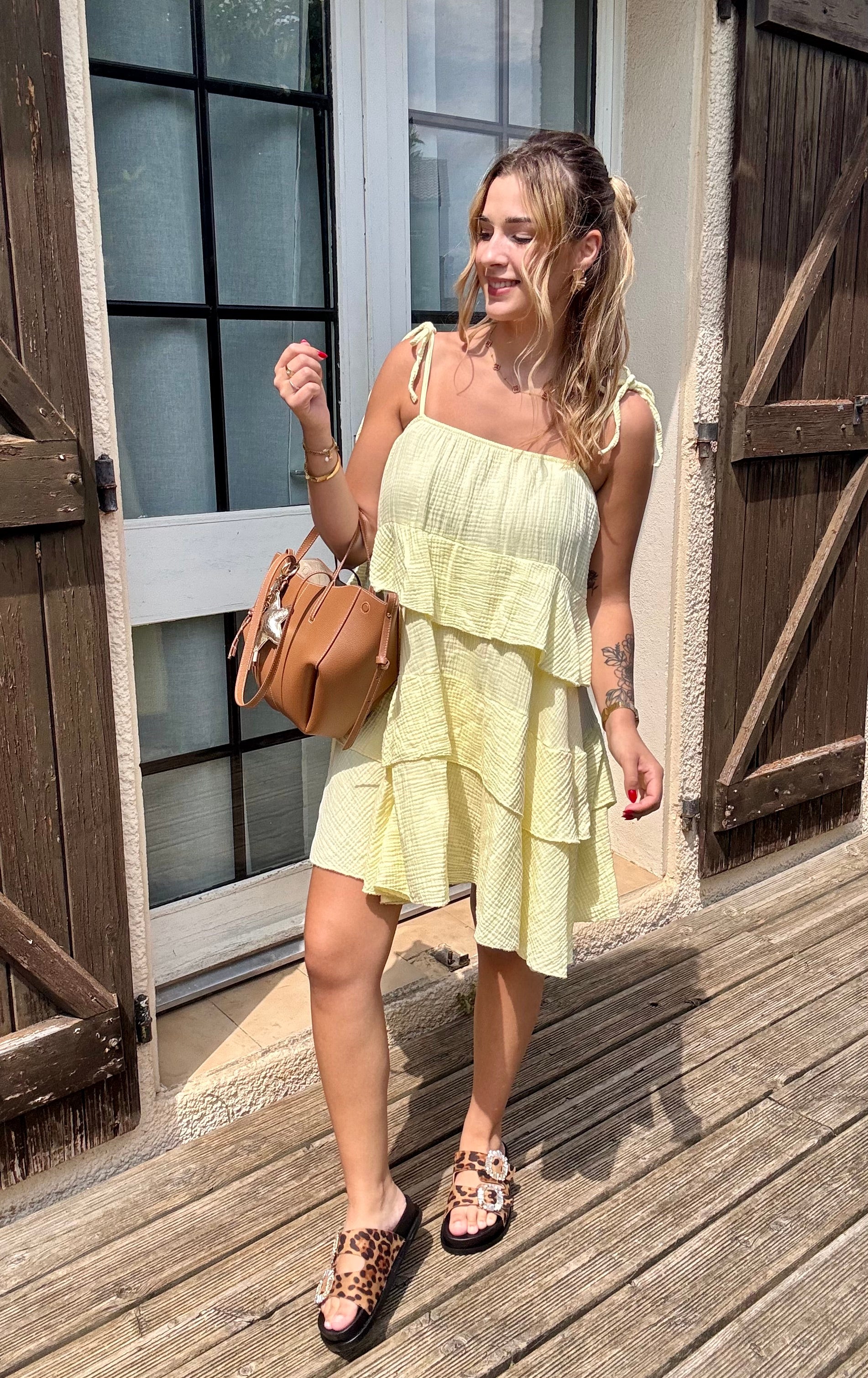 Robe en Gaze de Coton Jaune
