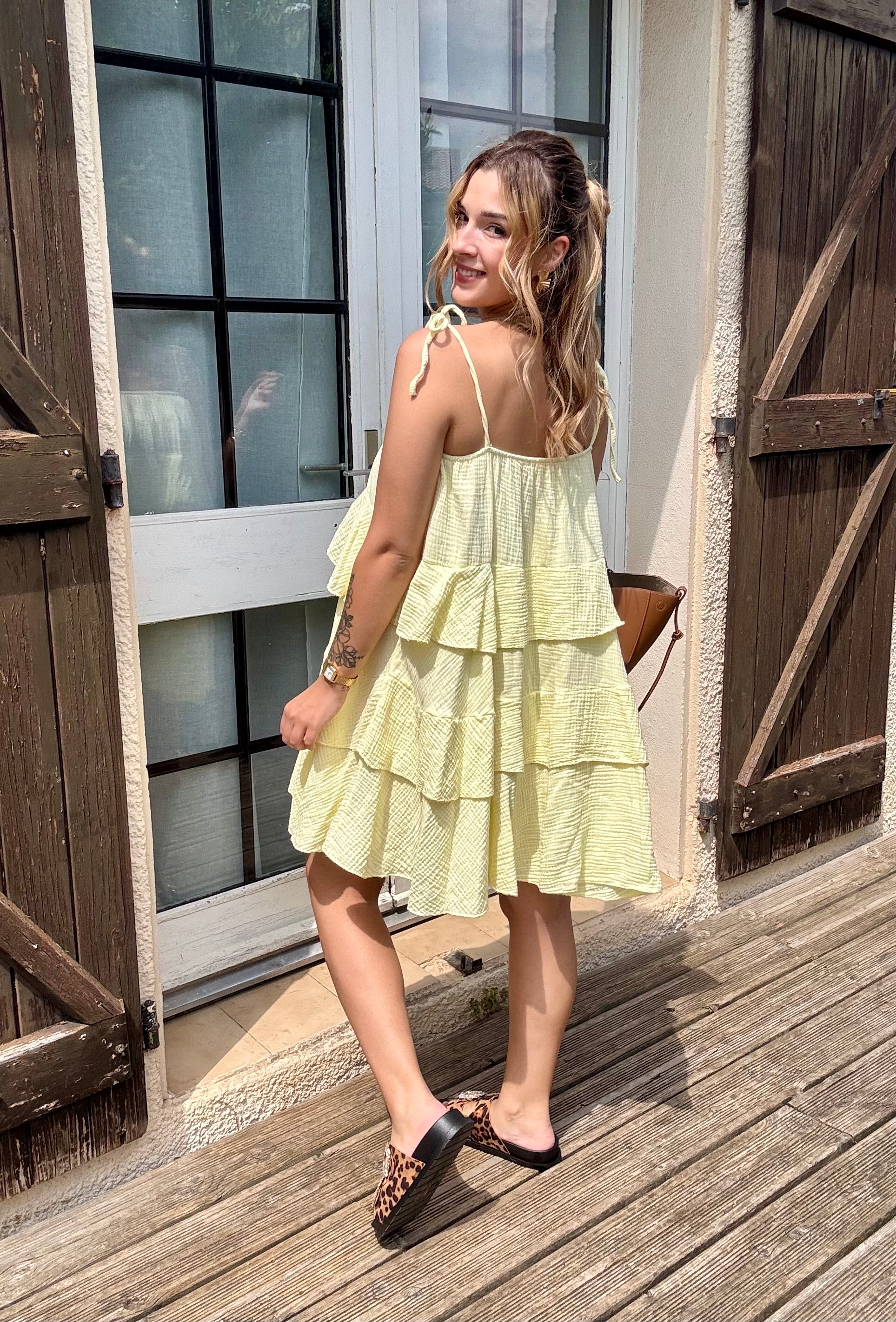 Robe en Gaze de Coton Jaune