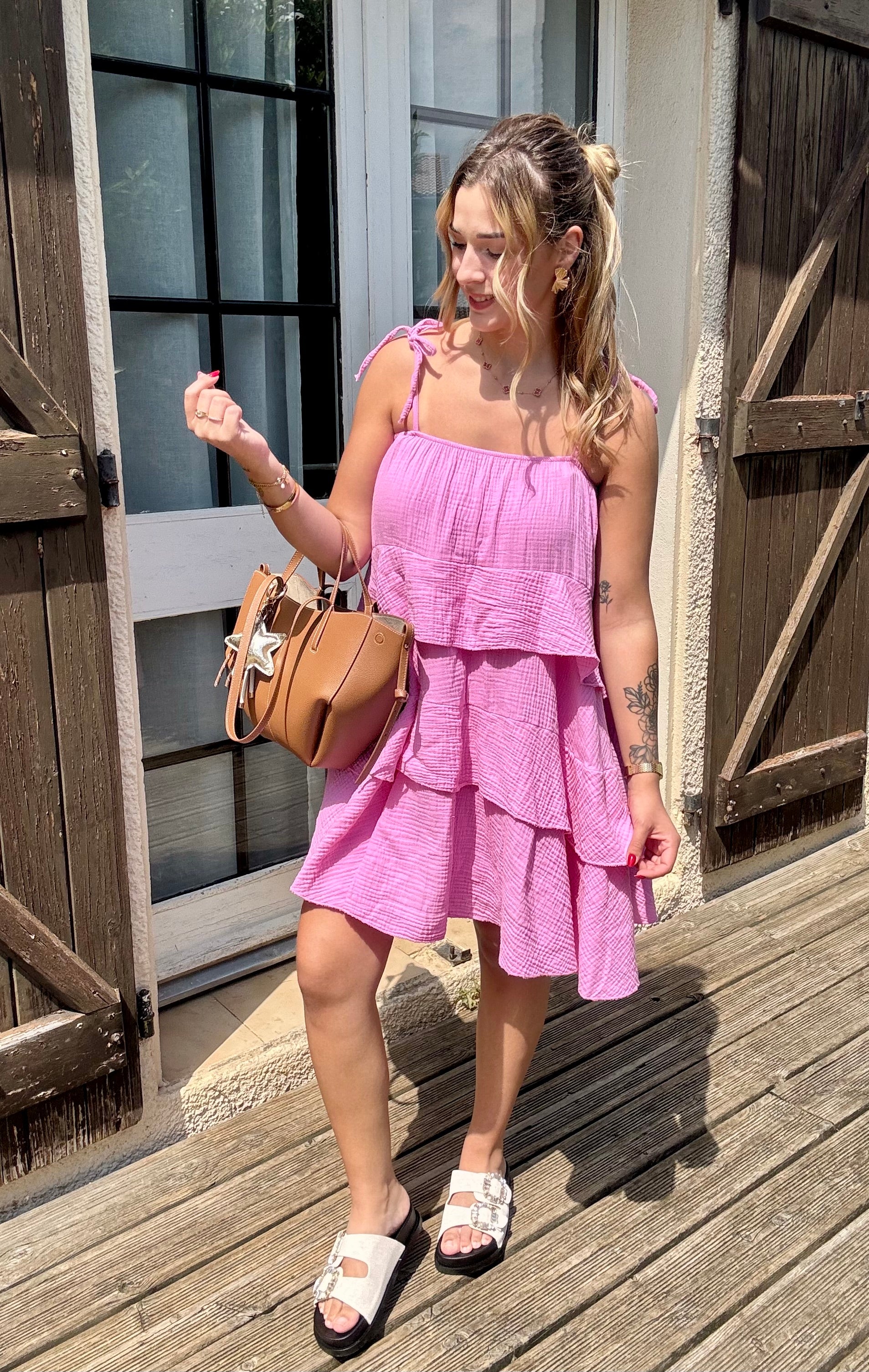 Robe en Gaze de Coton Rose
