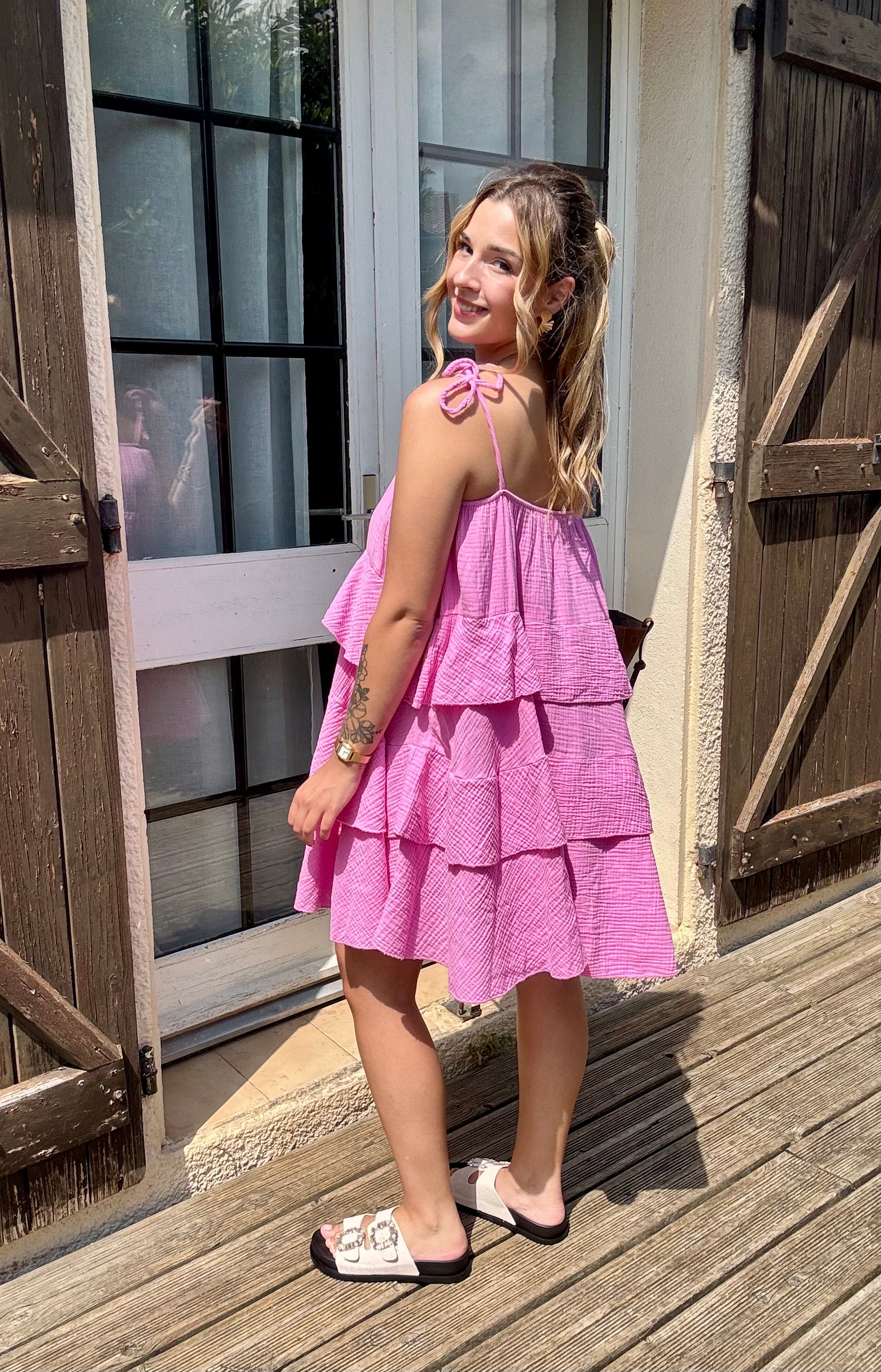 Robe en Gaze de Coton Rose