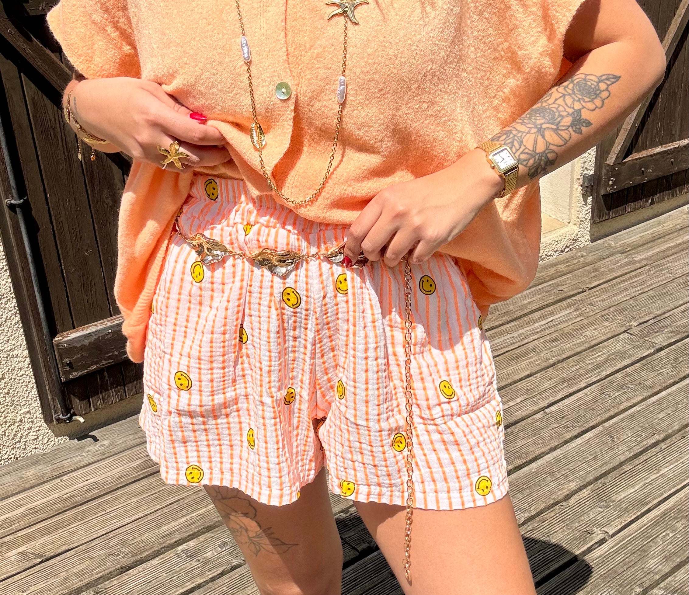 Short Rayée Smiley Orange
