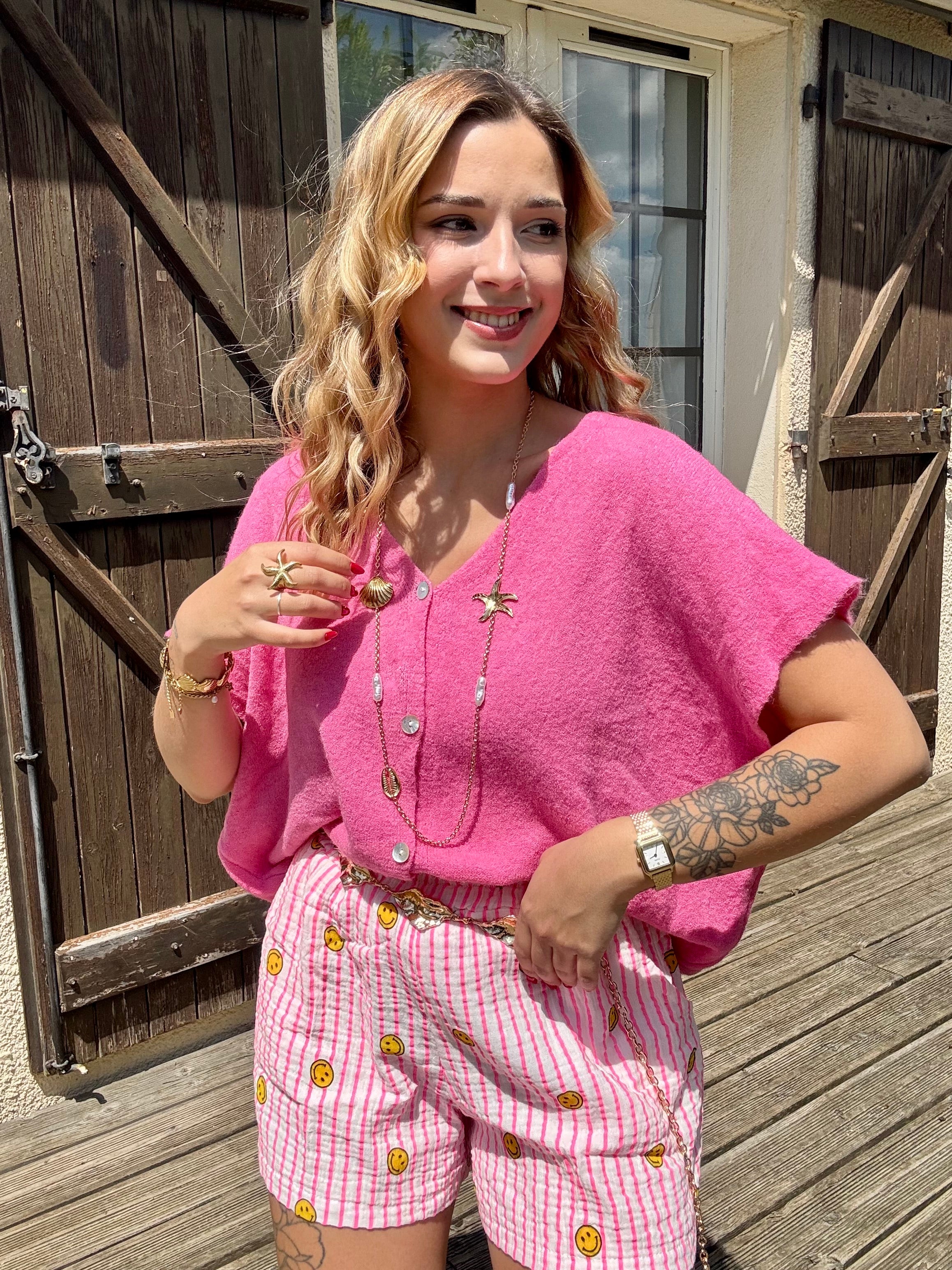 Short Rayée Smiley Rose
