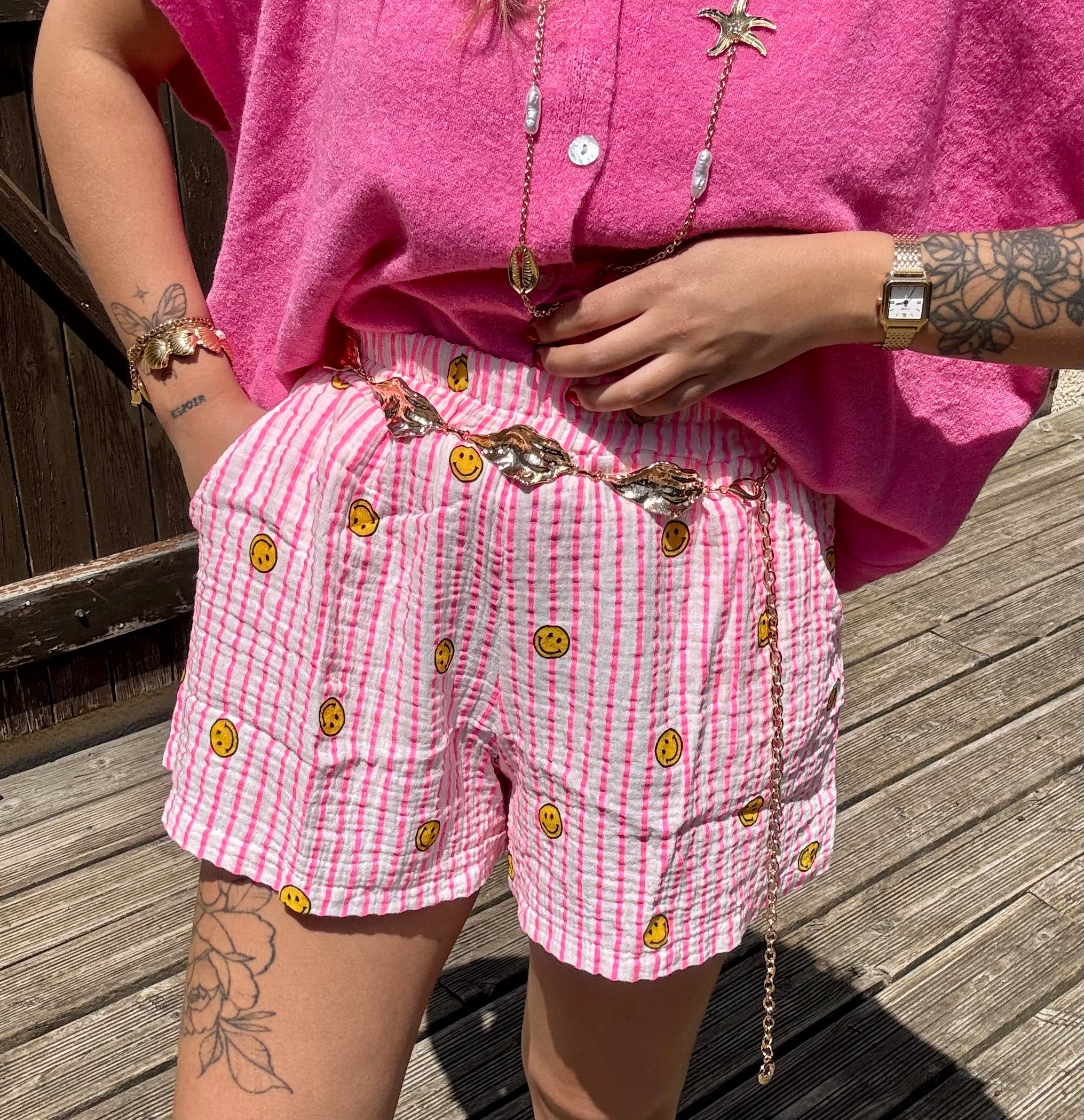 Short Rayée Smiley Rose