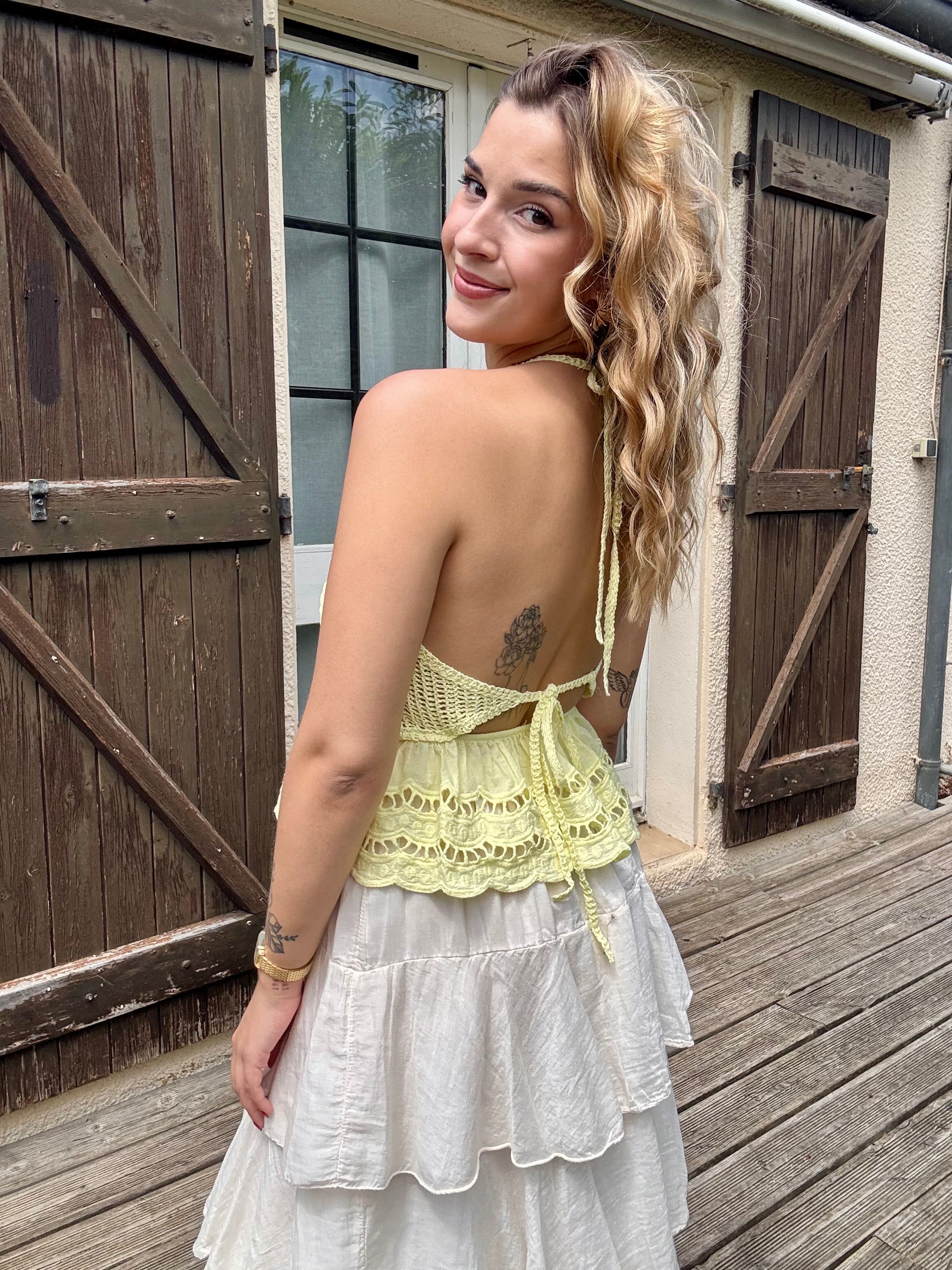 Top en Crochet Jaune