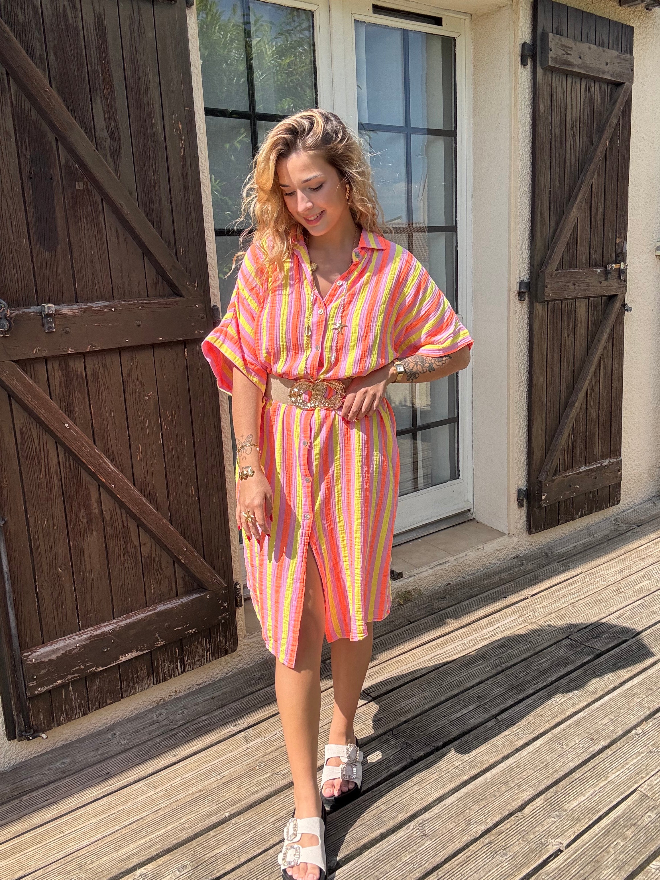 Robe Chemise Rayée Orange