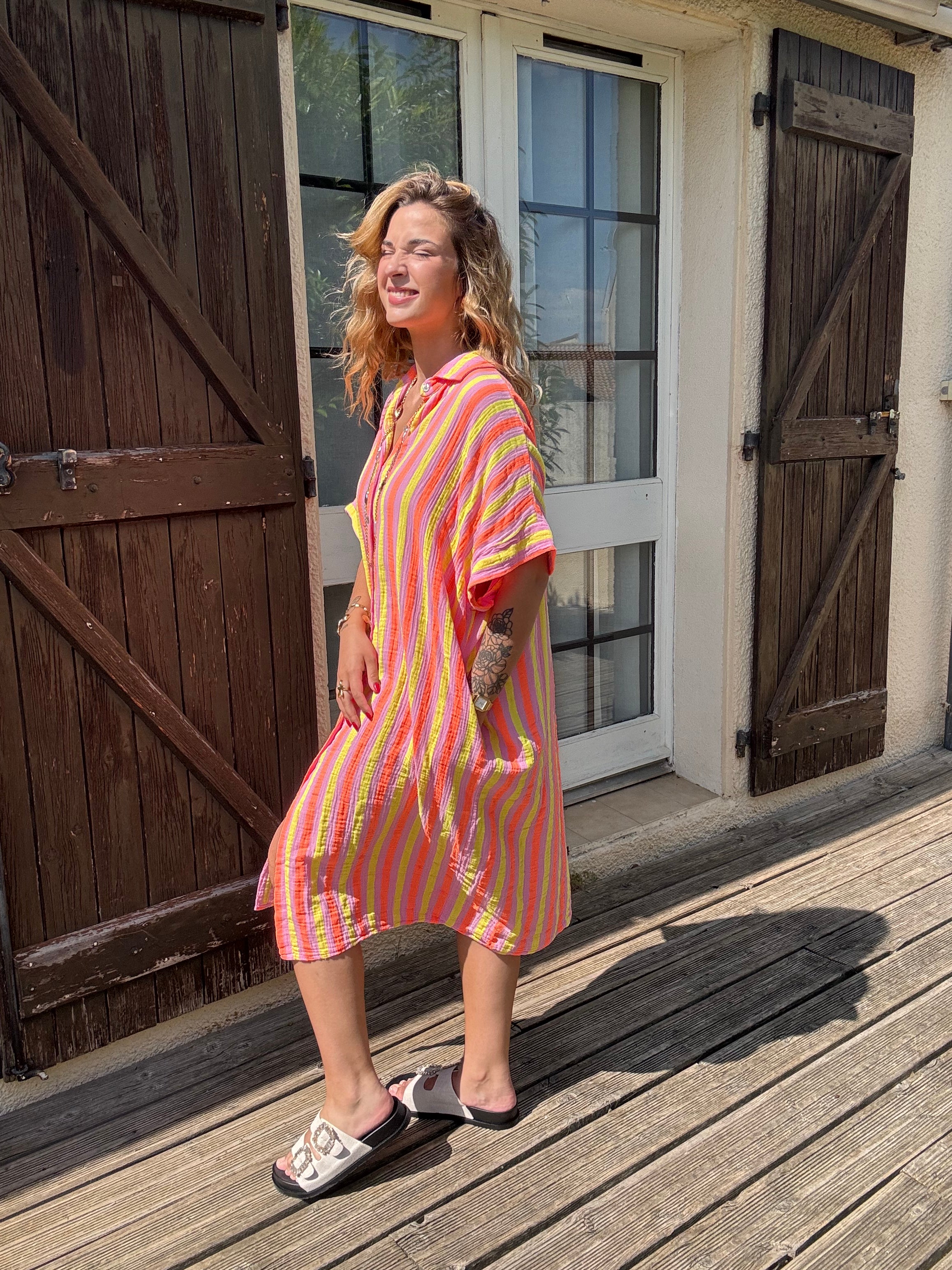 Robe Chemise Rayée Orange