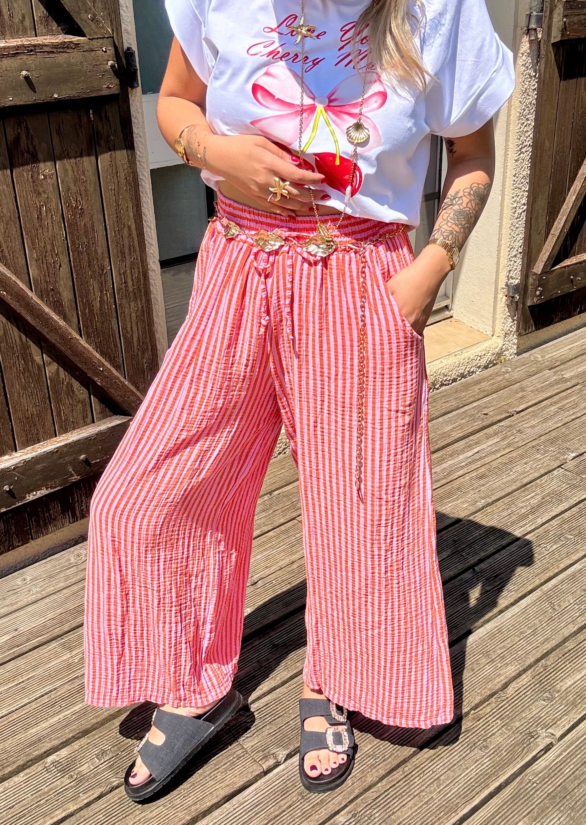 Pantalon Rayé Rose & Orange
