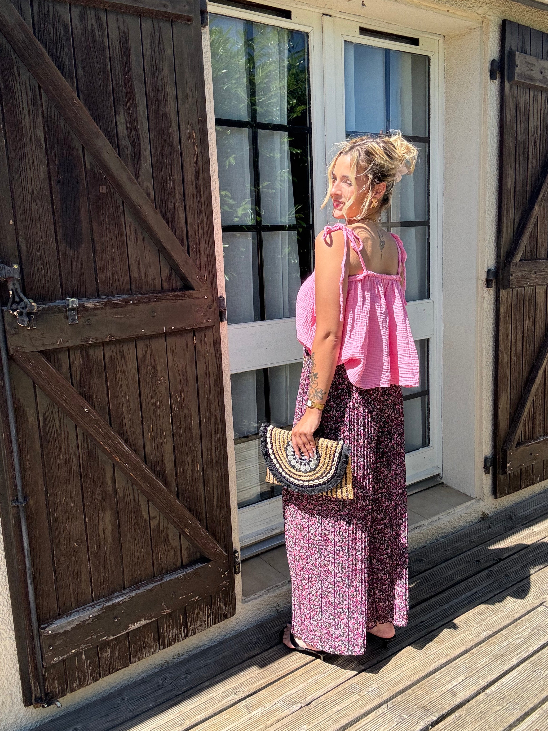 Pantalon Plissée Fleuries