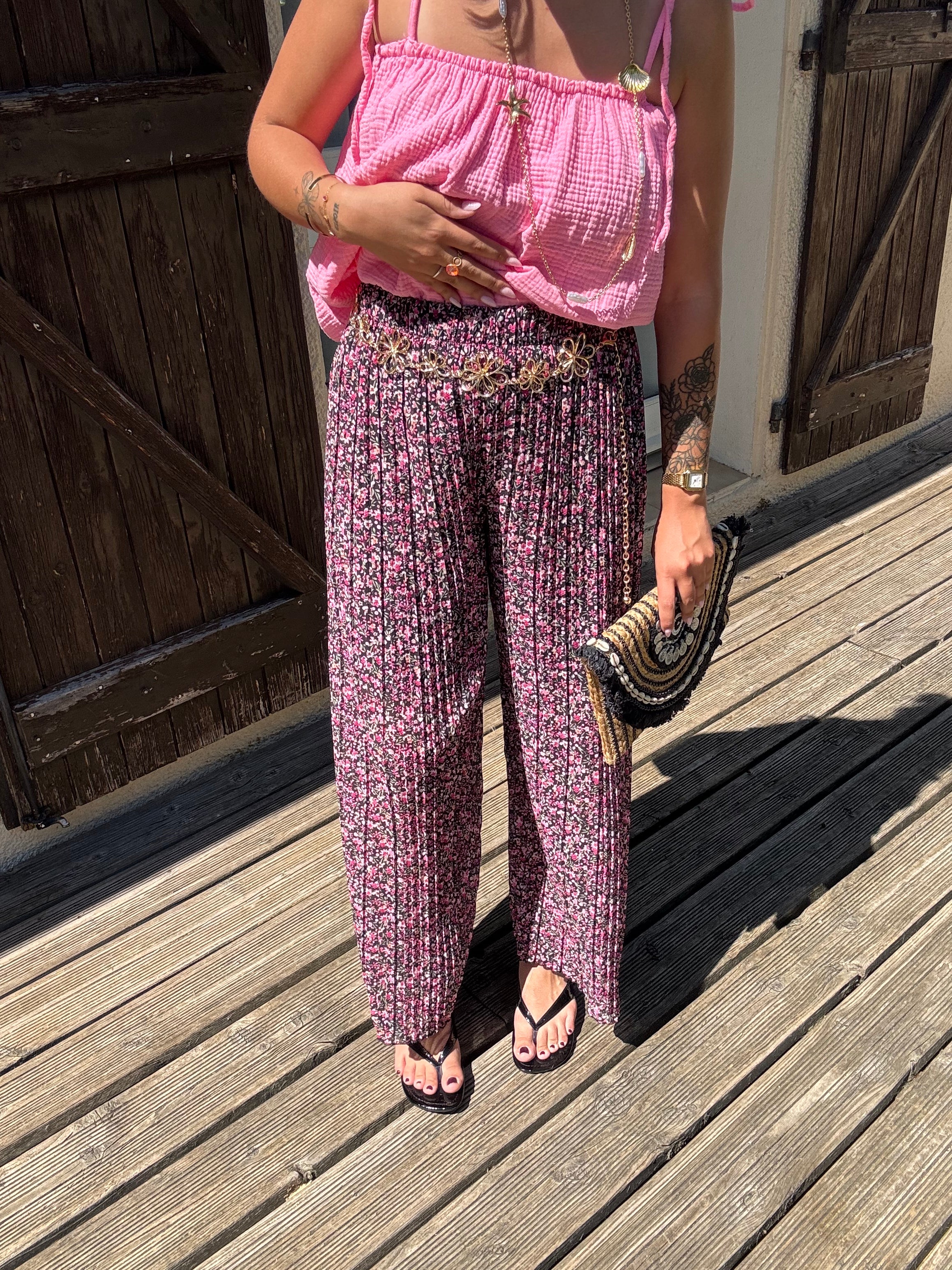 Pantalon Plissée Fleuries