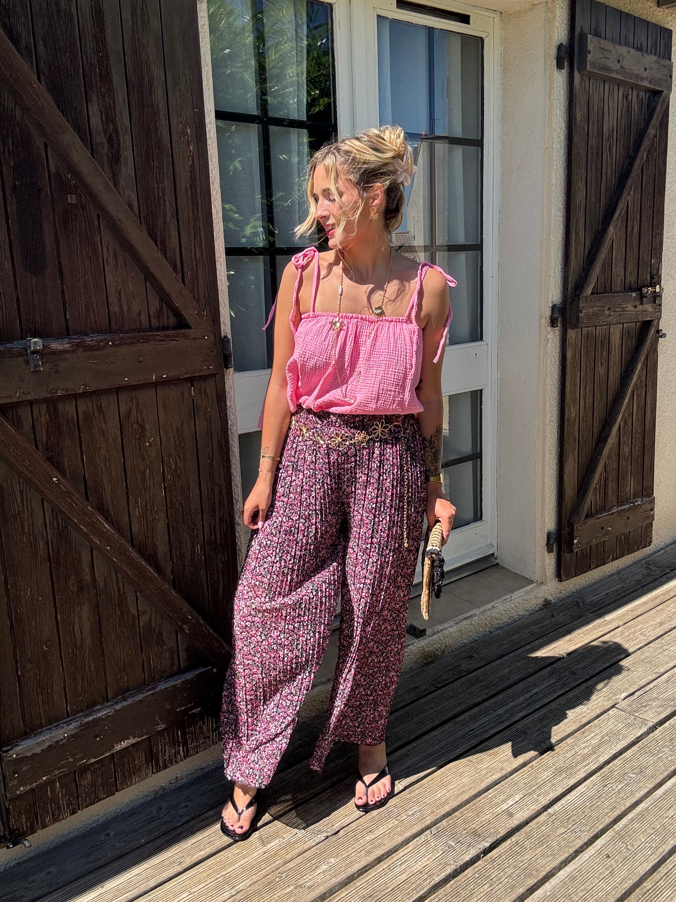 Pantalon Plissée Fleuries