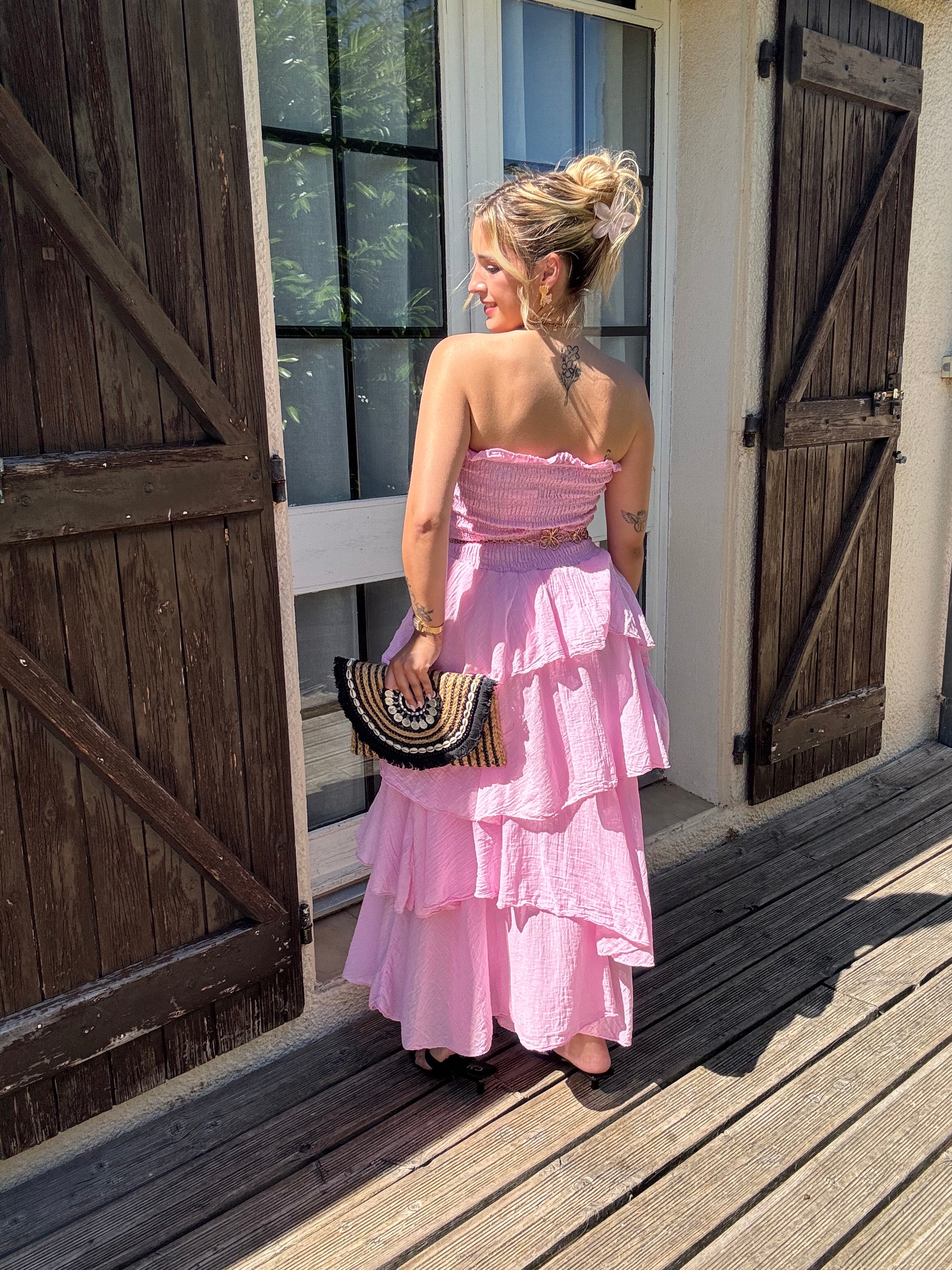 Robe à Volant Rose