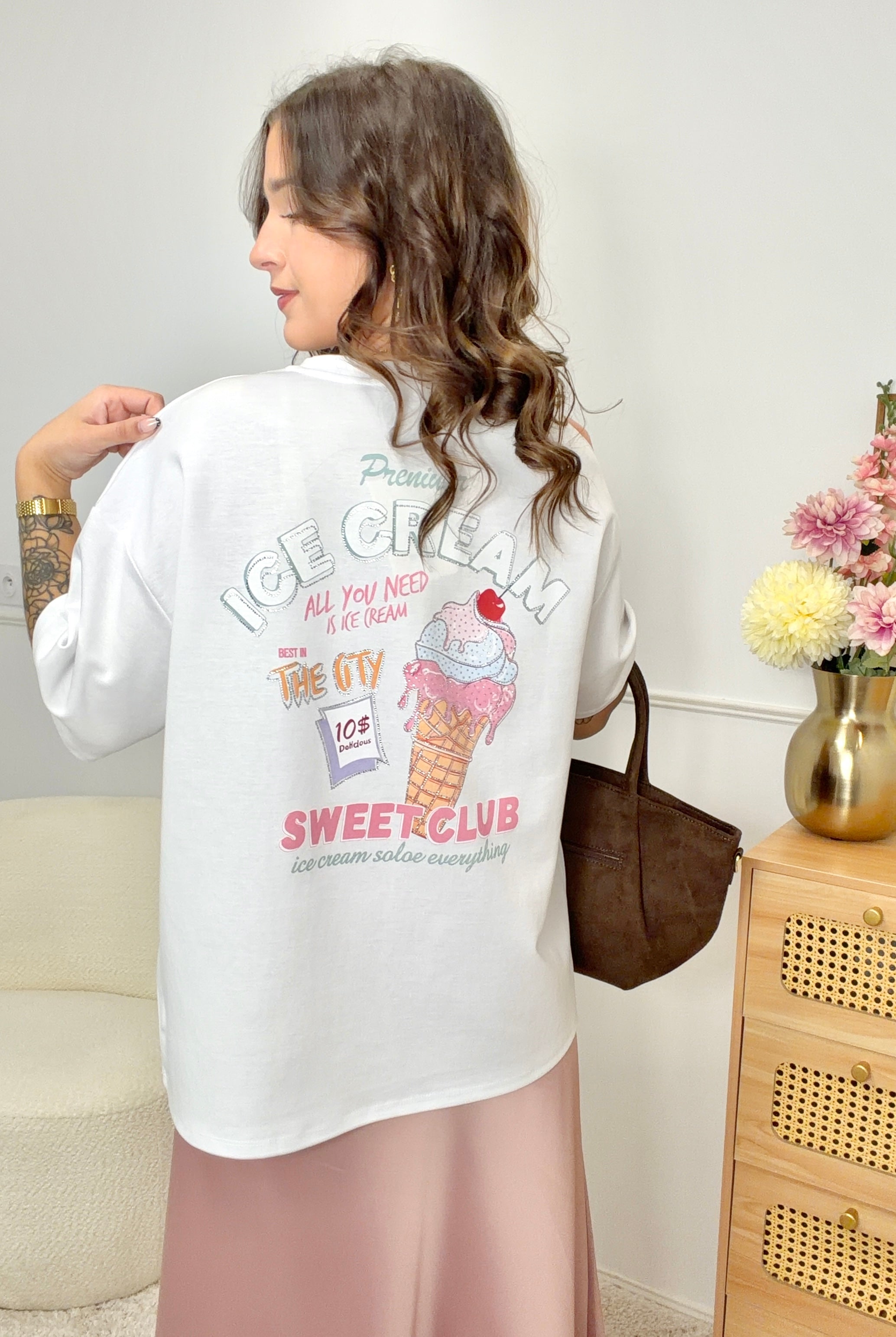 T-Shirt "ICE CREAM" avec Strass