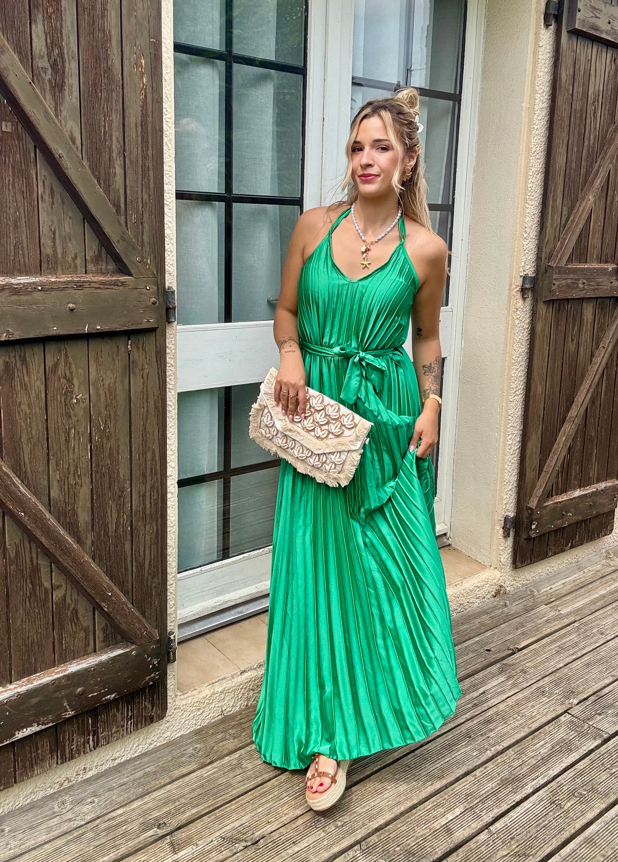 Robe Plissée Vert