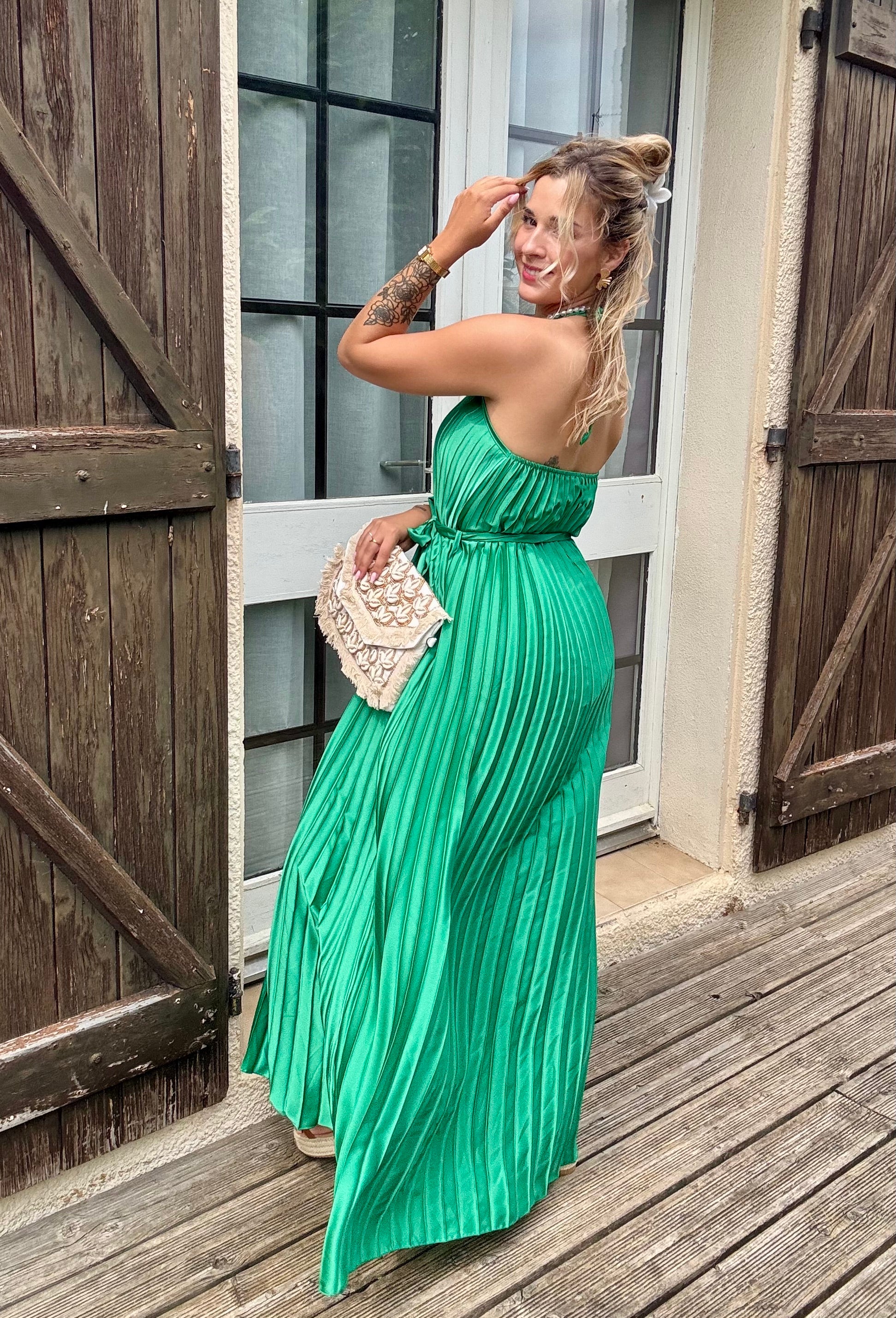 Robe Plissée Vert