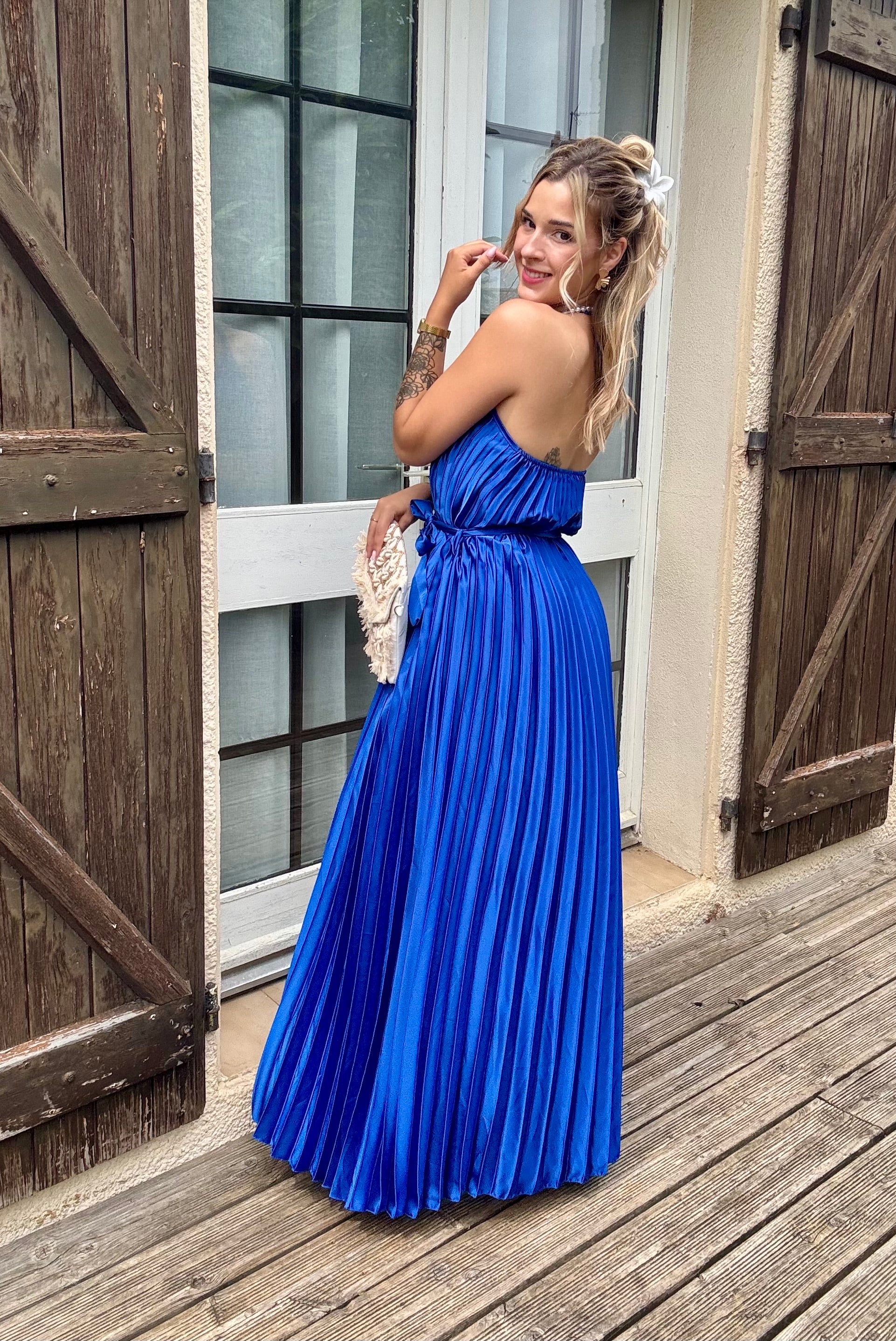 Robe Plissée Bleu Roi