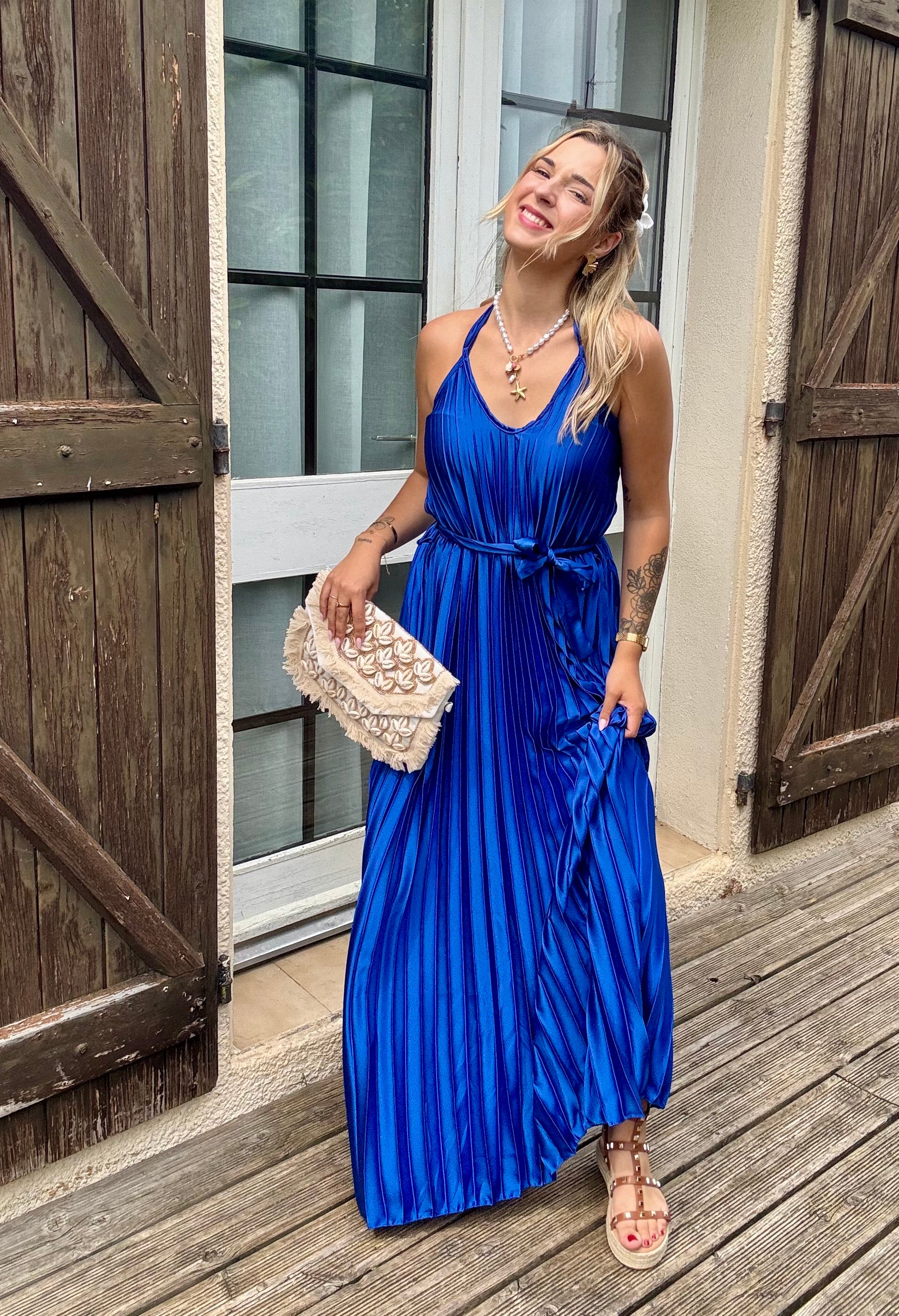 Robe Plissée Bleu Roi