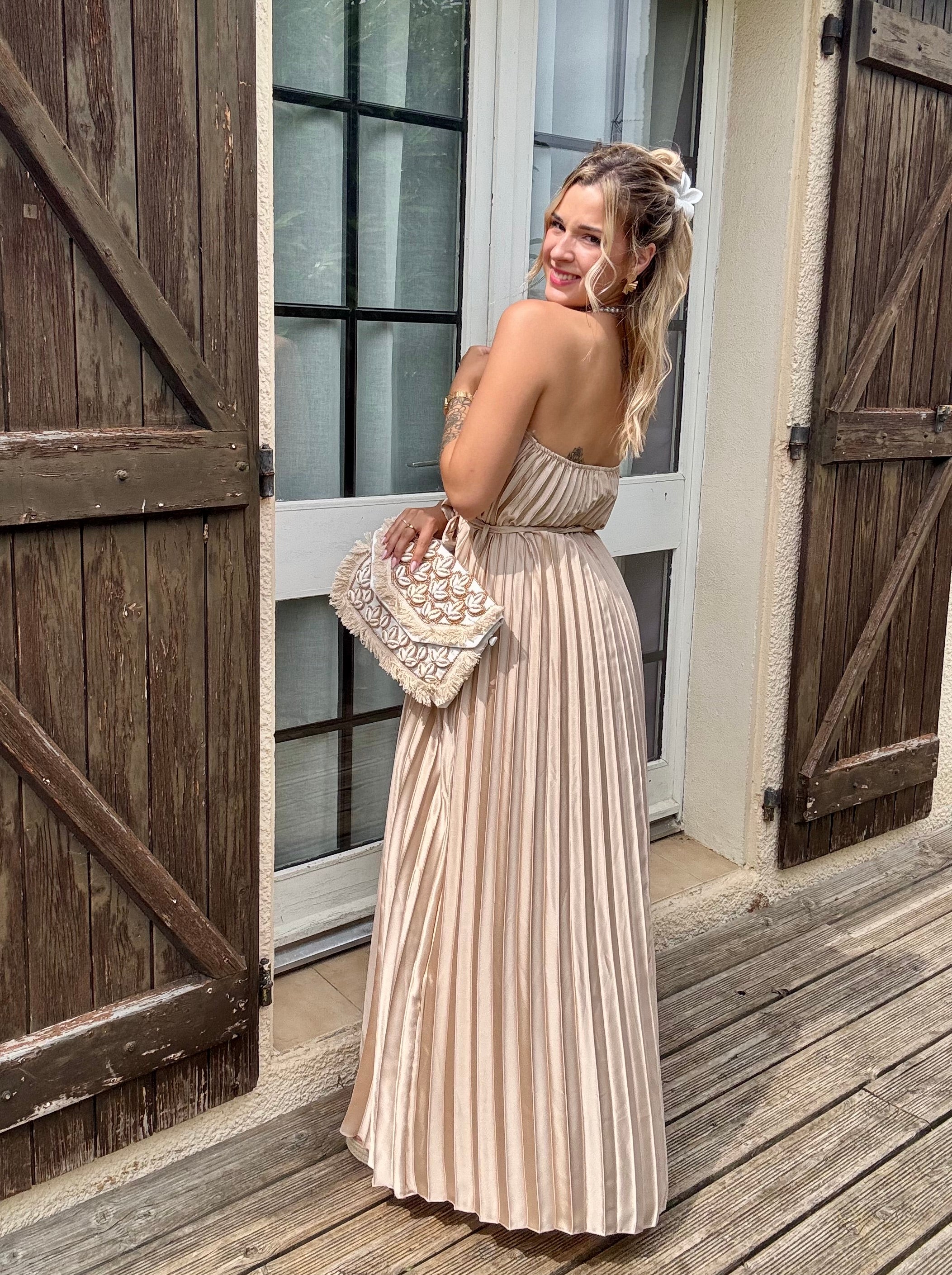 Robe Plissée Beige