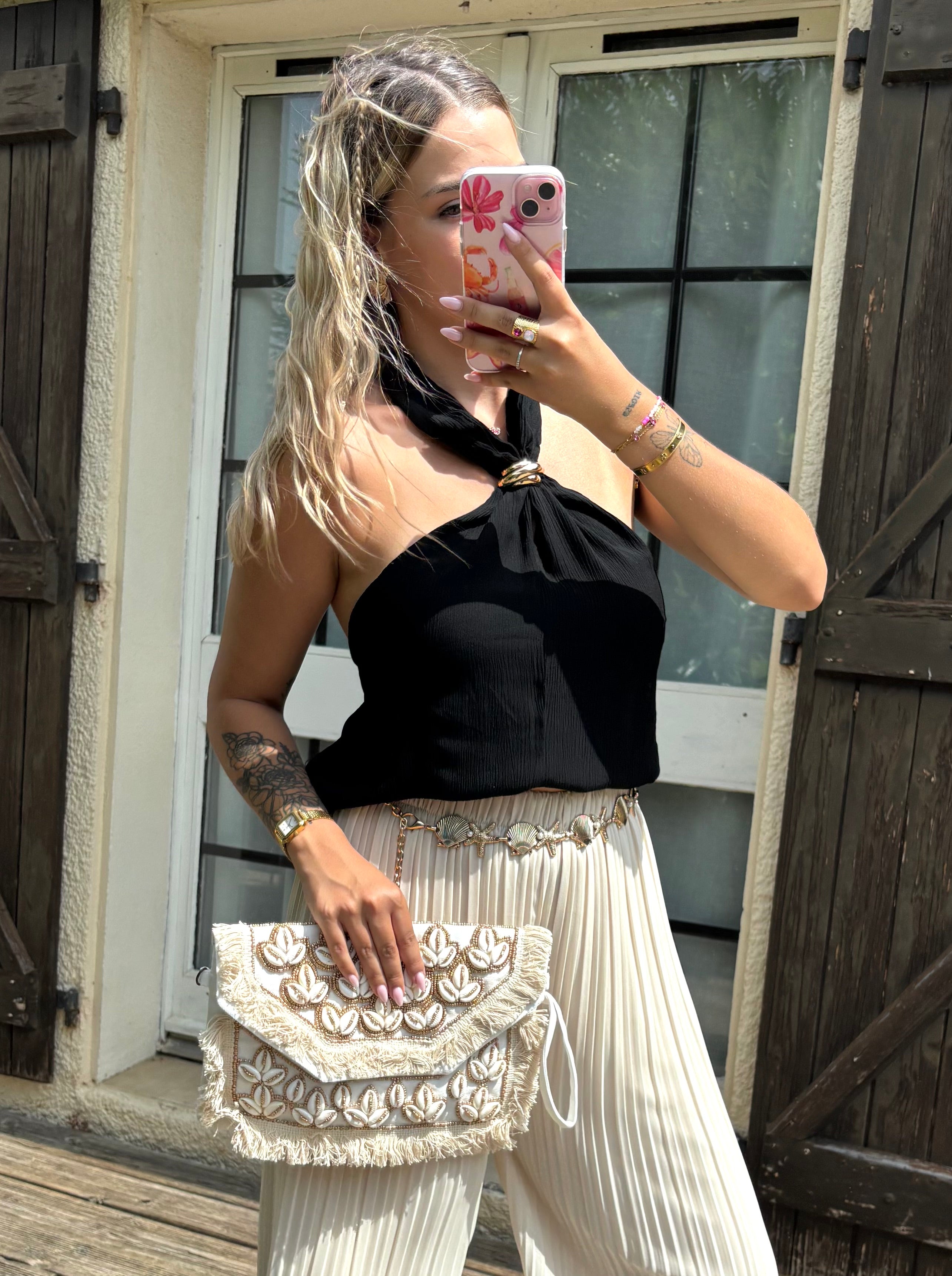 Top Col Bijoux Noir