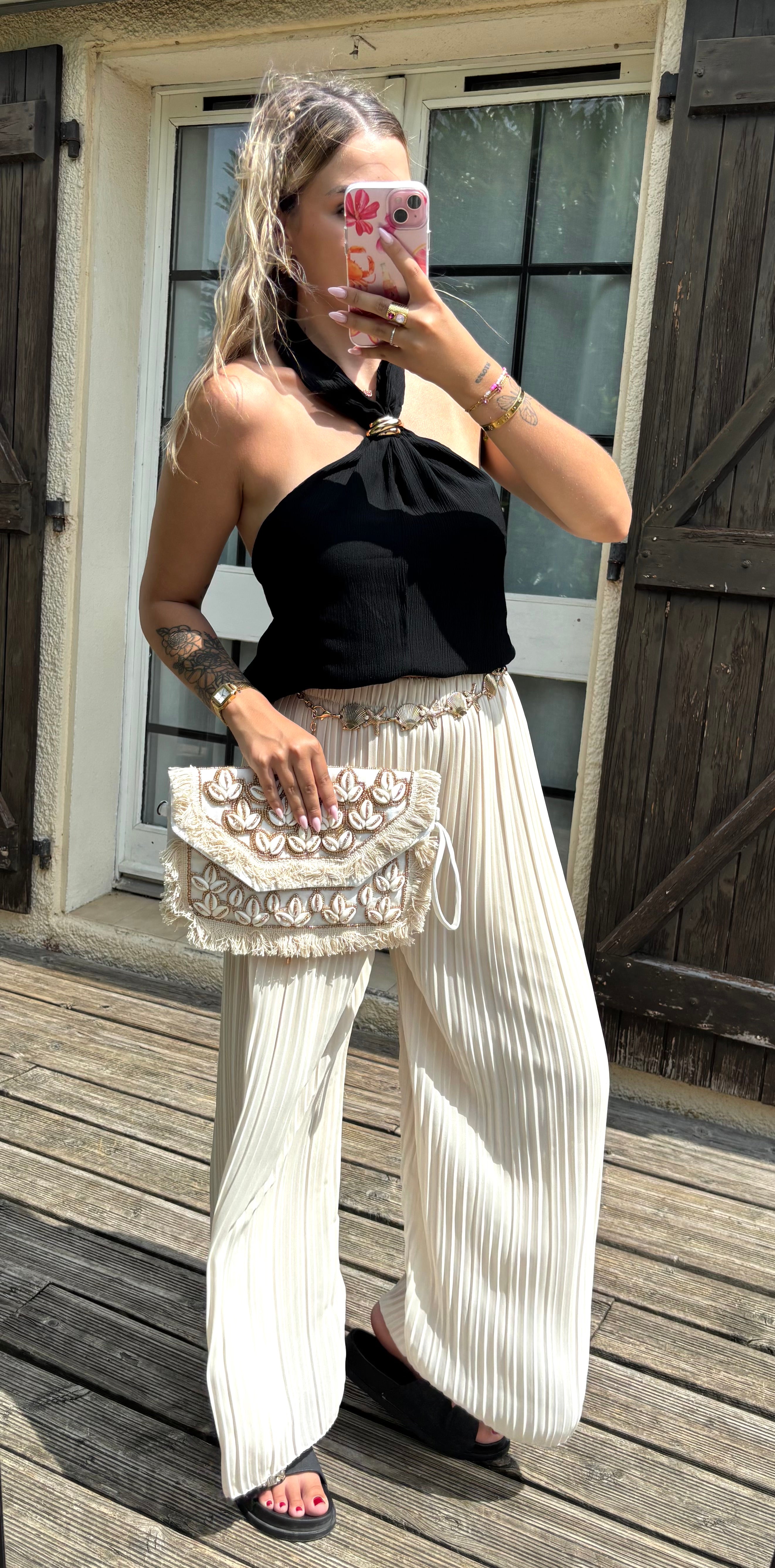 Top Col Bijoux Noir