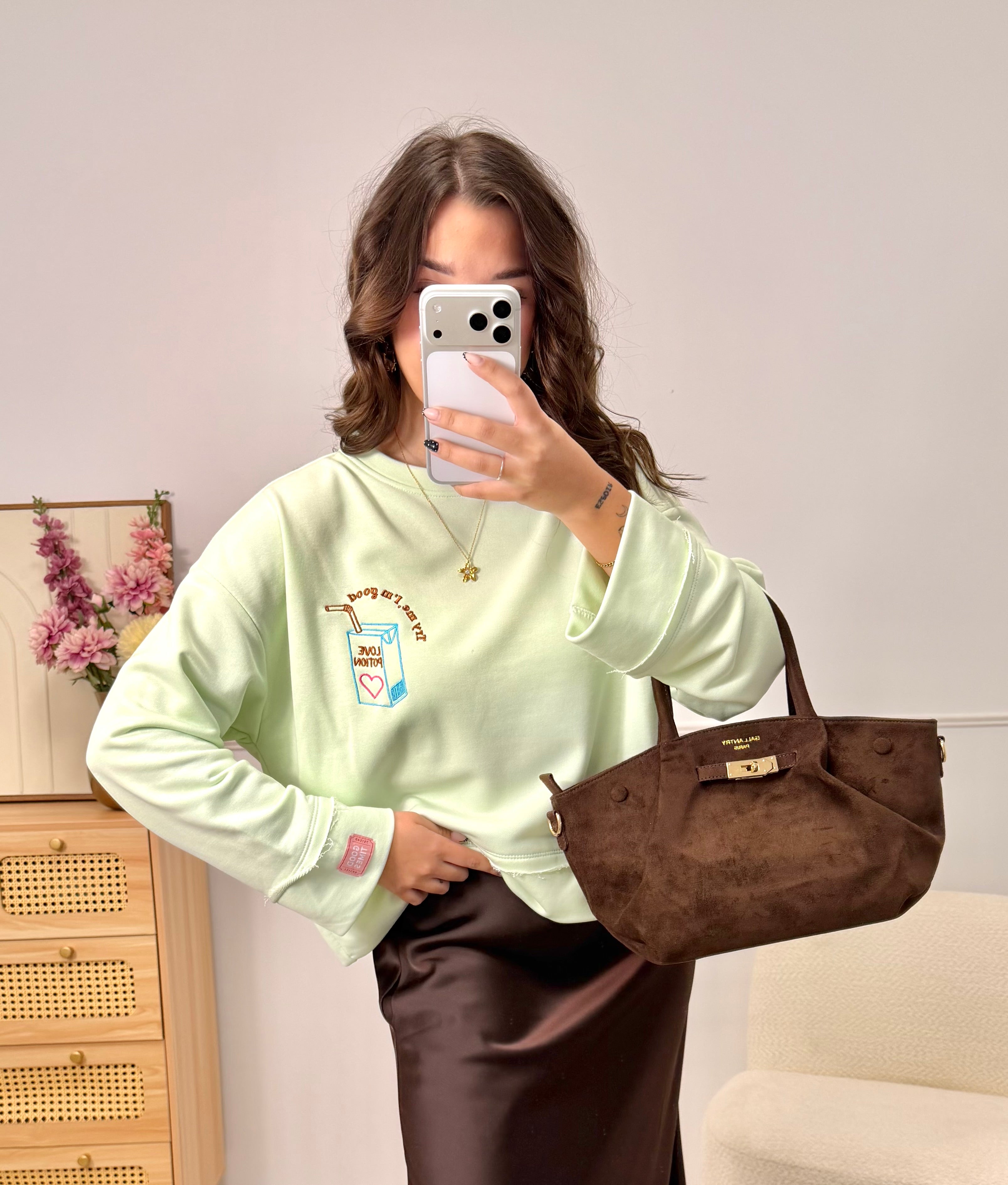 Sweat "LOVE POTION" vert pastel