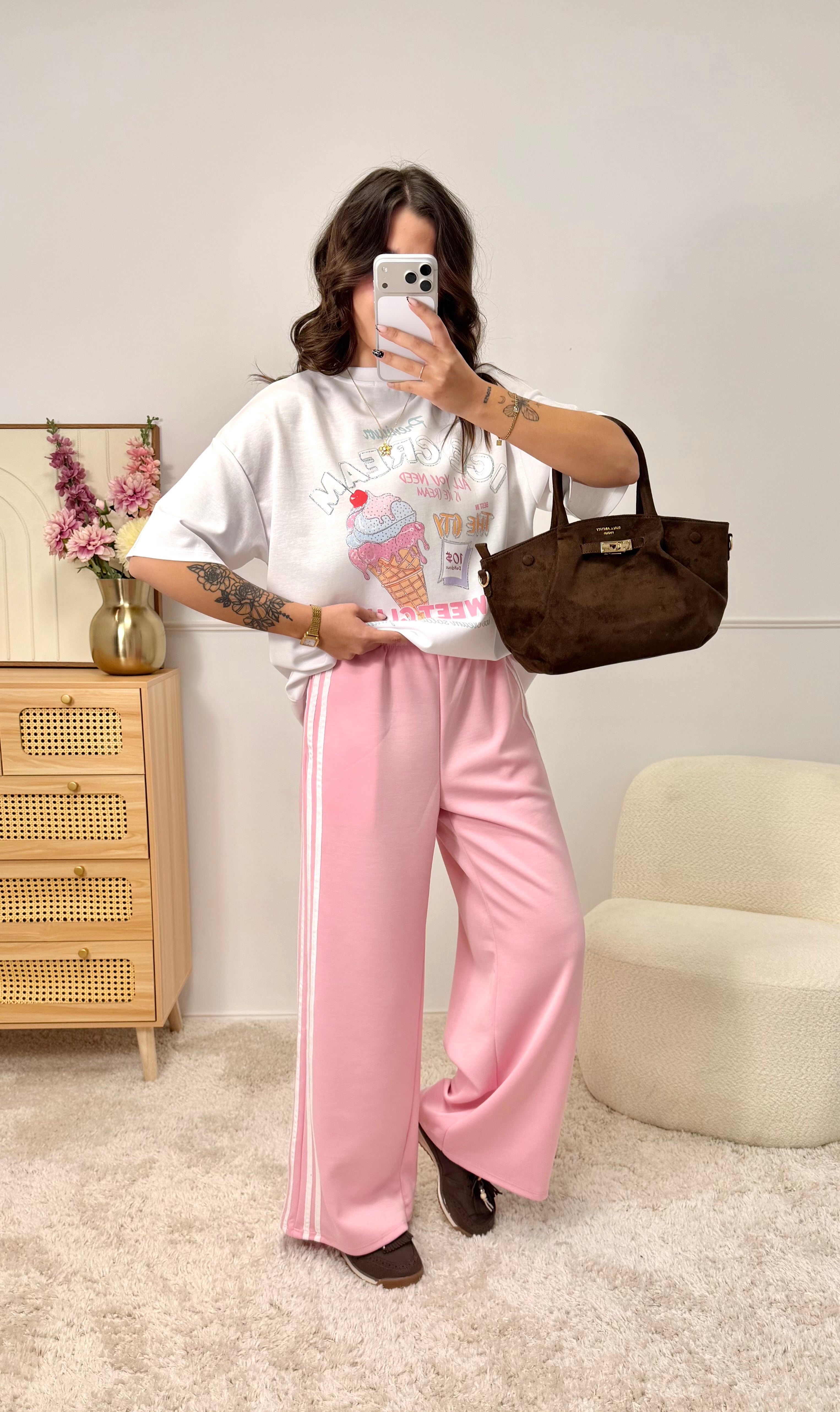 Jogging avec Bandes Rose