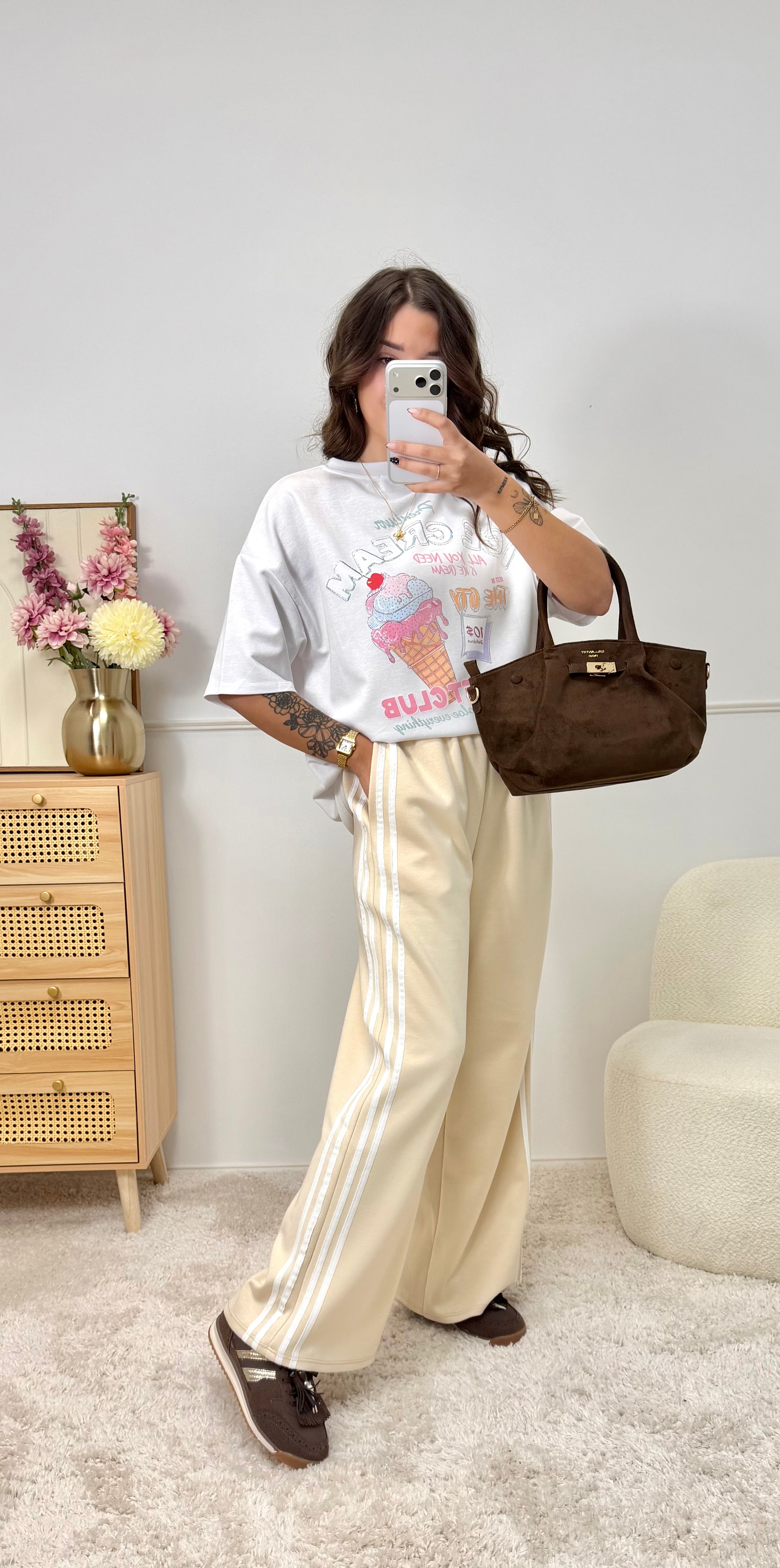 Jogging avec Bandes Beige