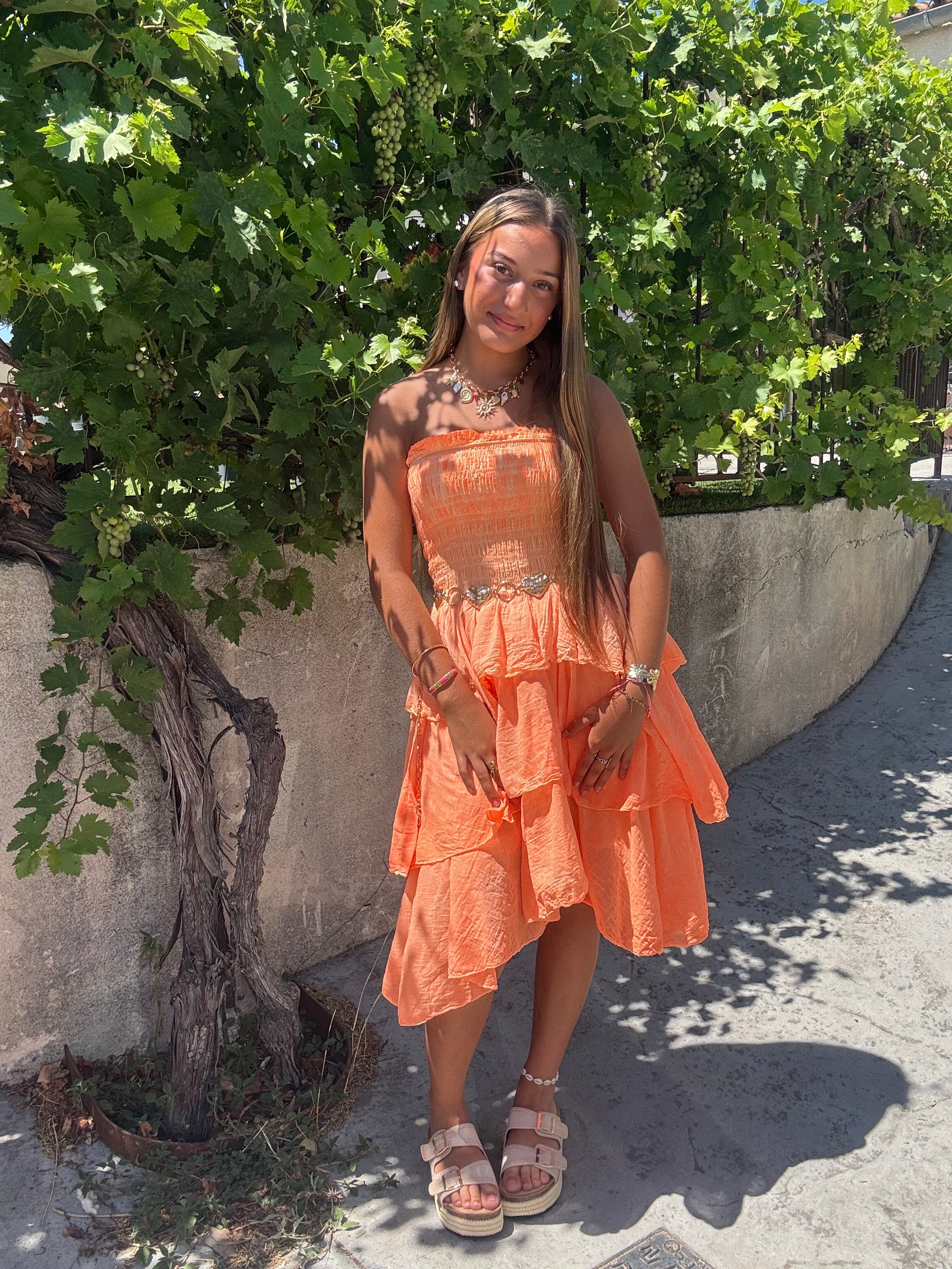 Robe Courte Volant Orange