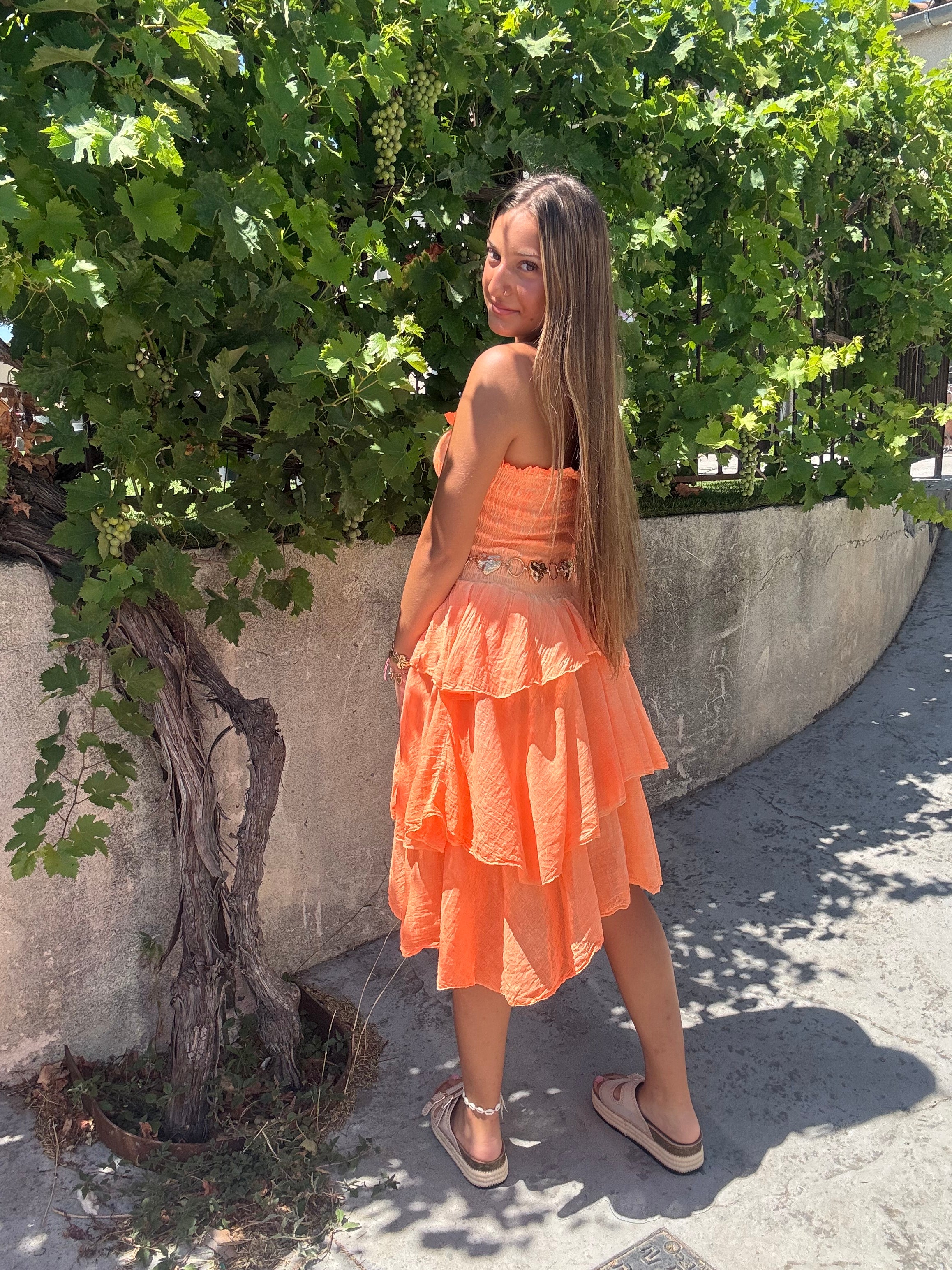 Robe Courte Volant Orange