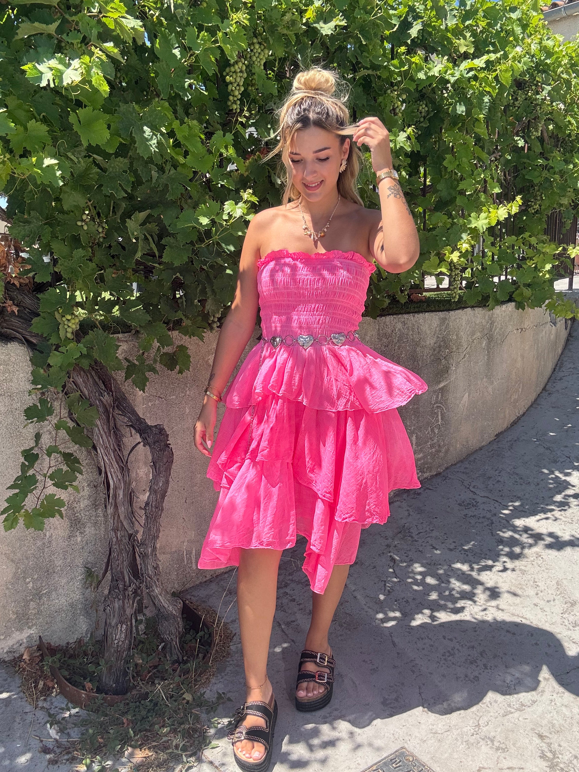 Robe Courte Volant Rose