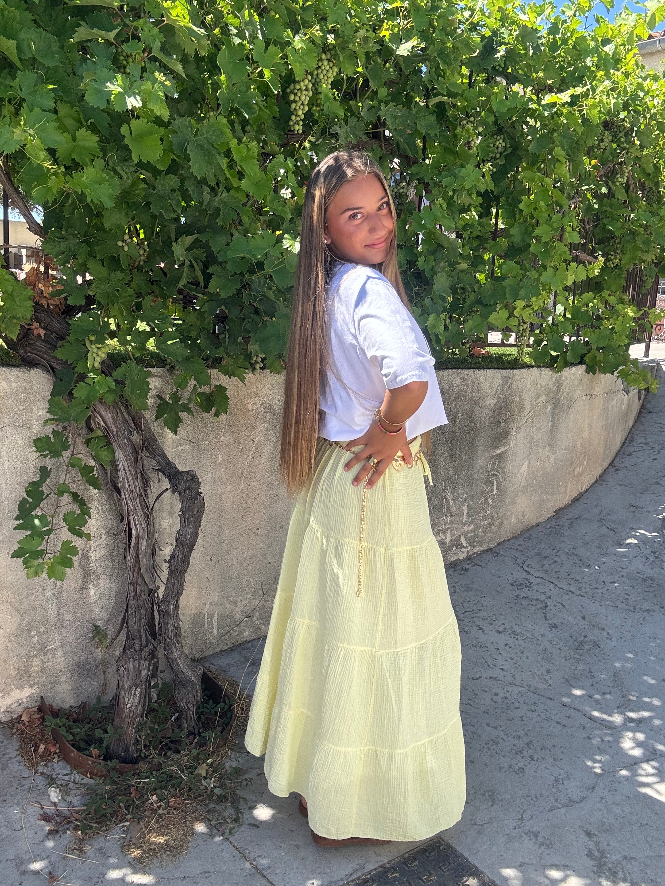 Jupe Longue Gaze de Coton Jaune