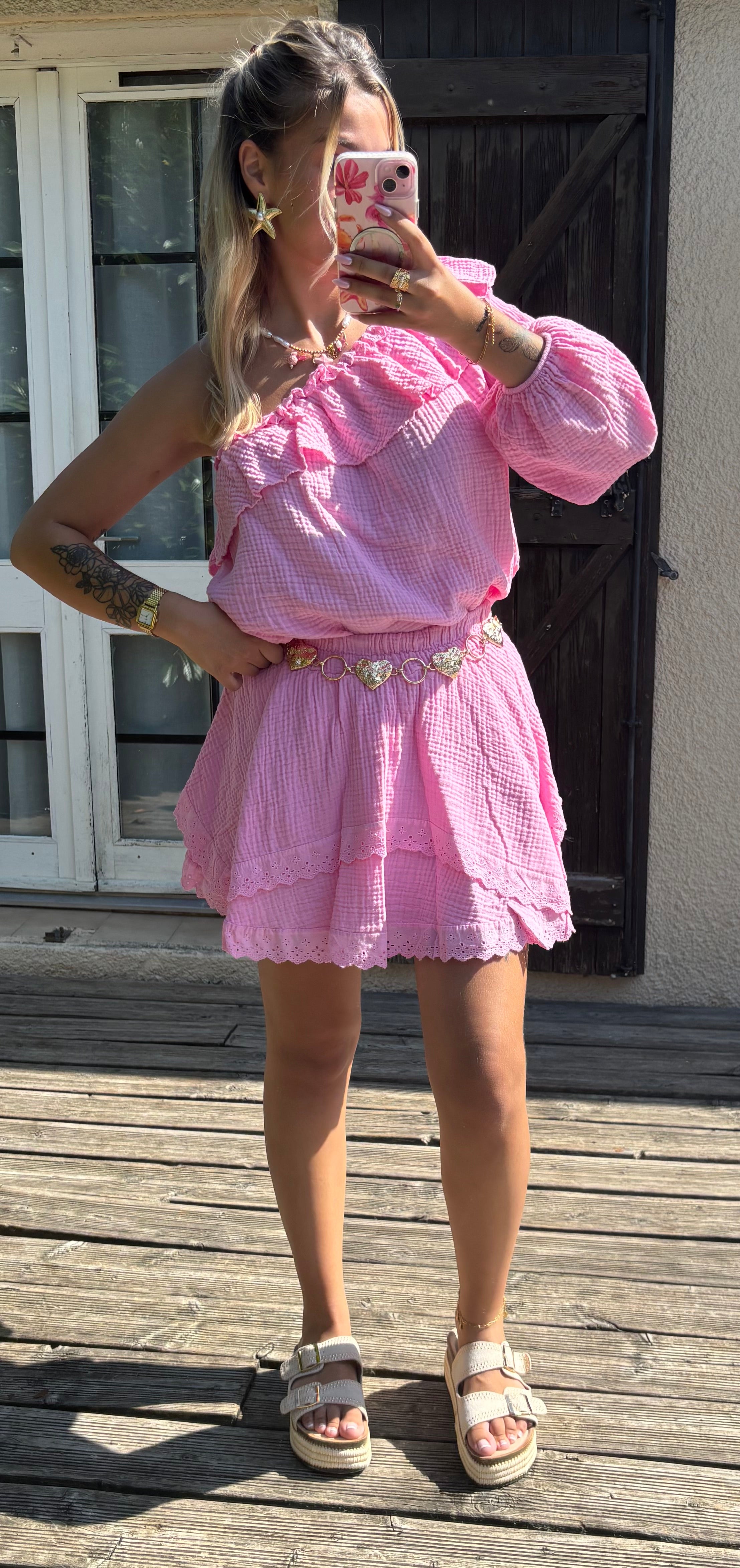 Ensemble Gaze de Coton Rose
