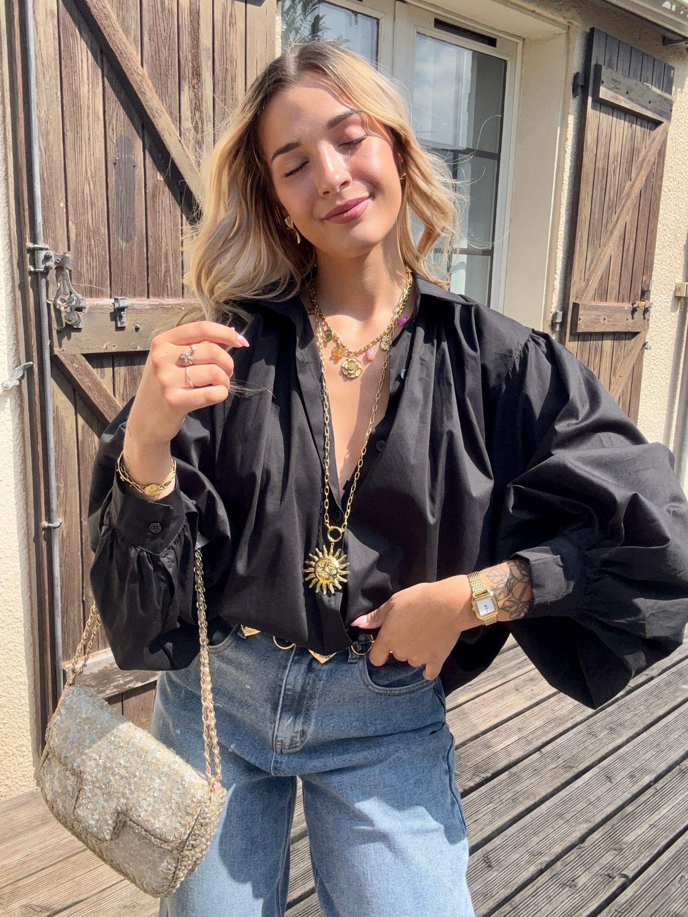 Chemise Manches Bouffantes Noir