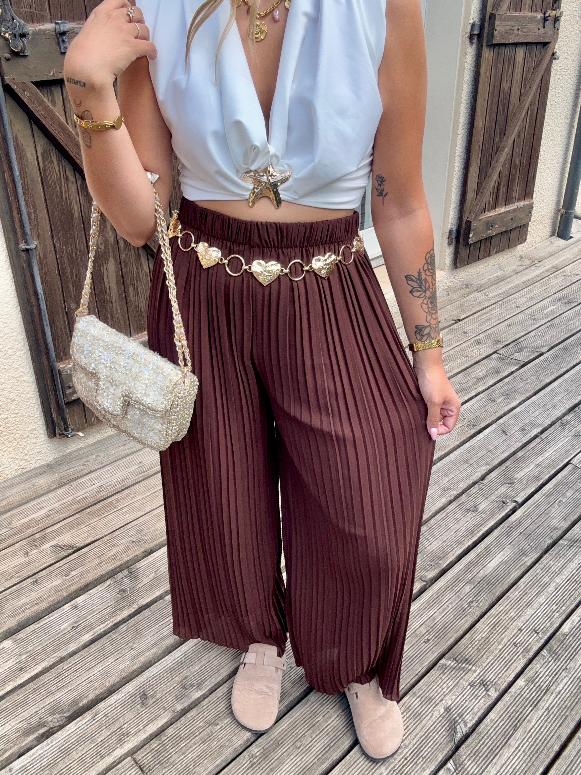 Pantalon Plissé Chocolat