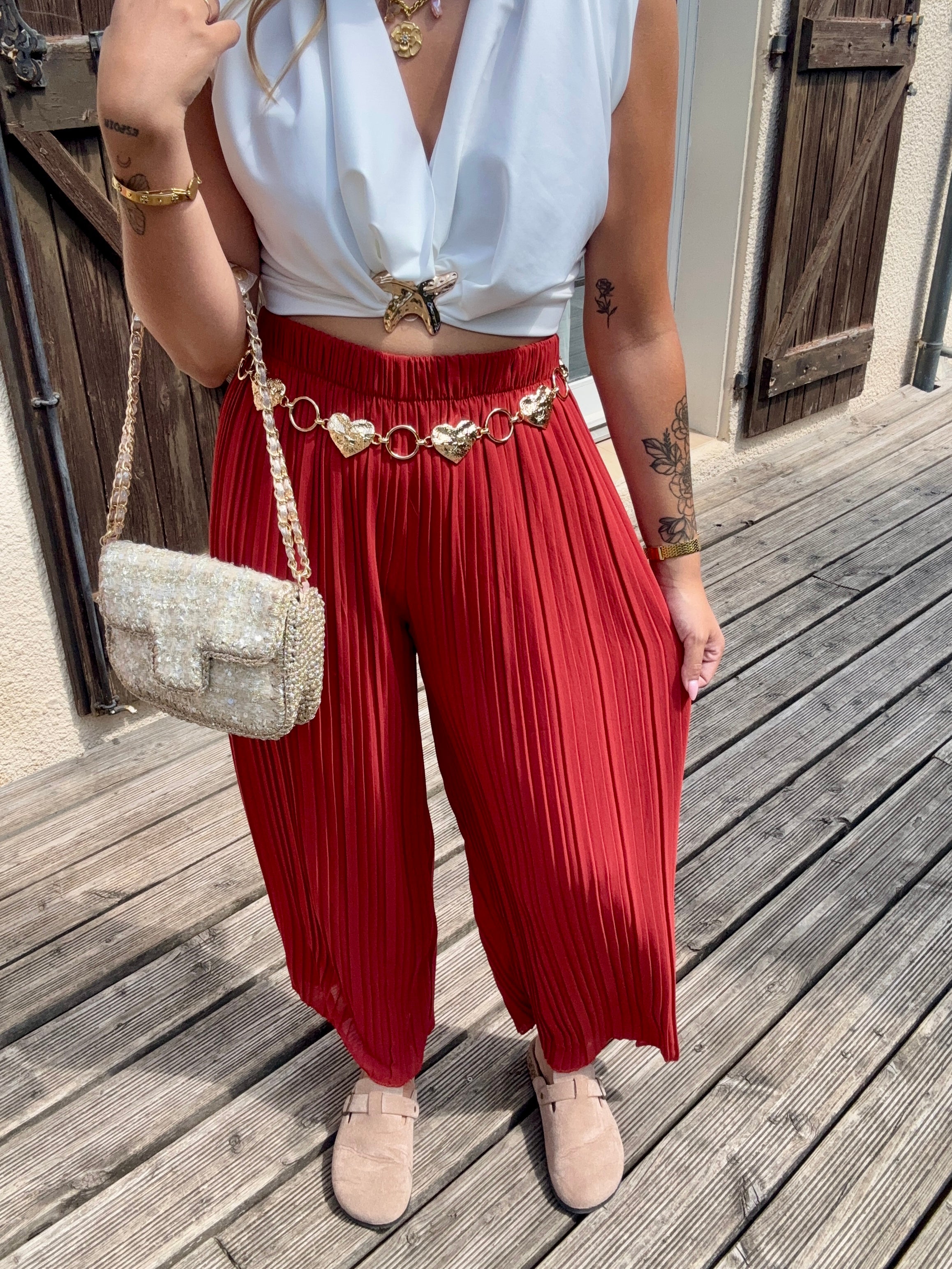 Pantalon Plissé Terracotta