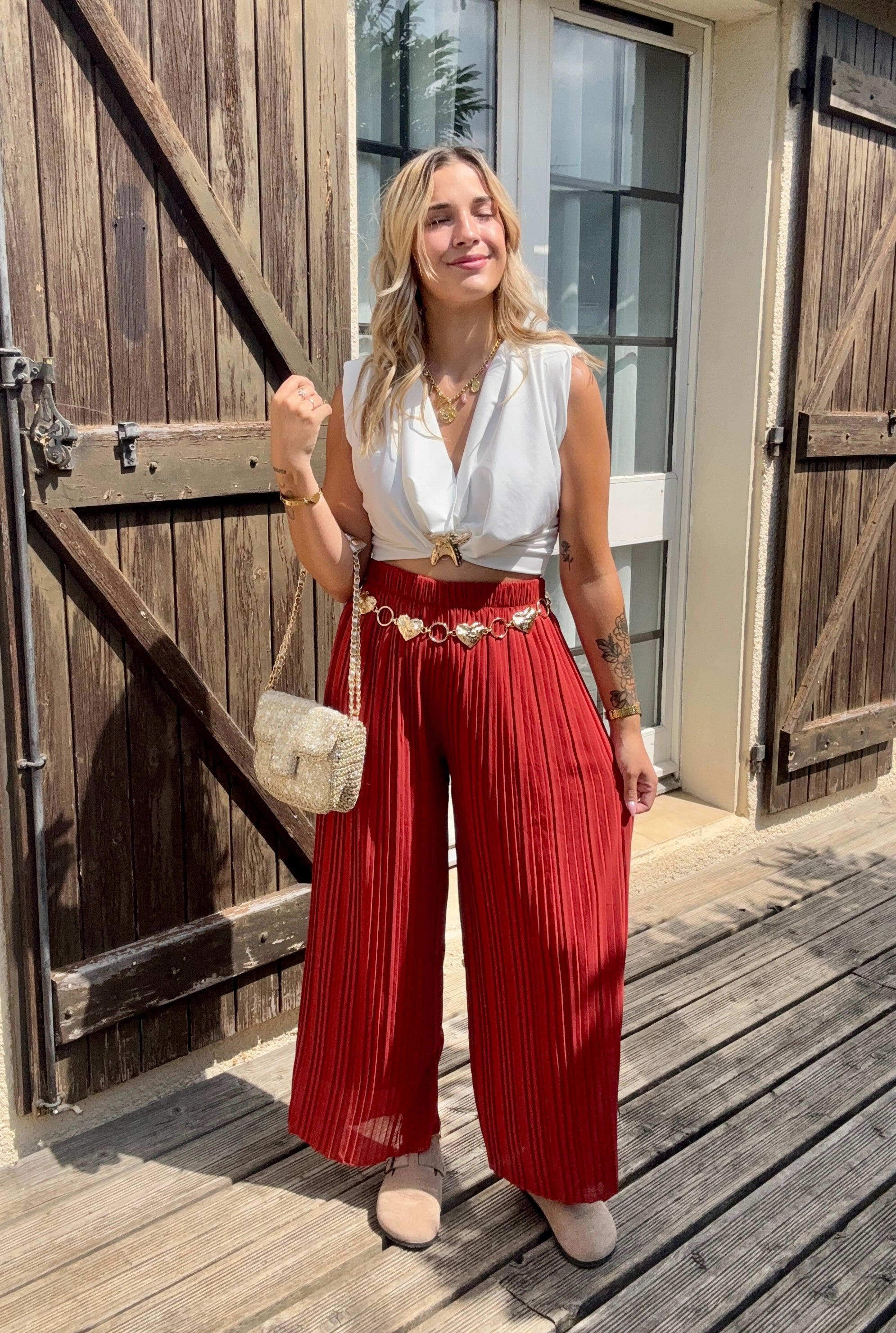 Pantalon Plissé Terracotta