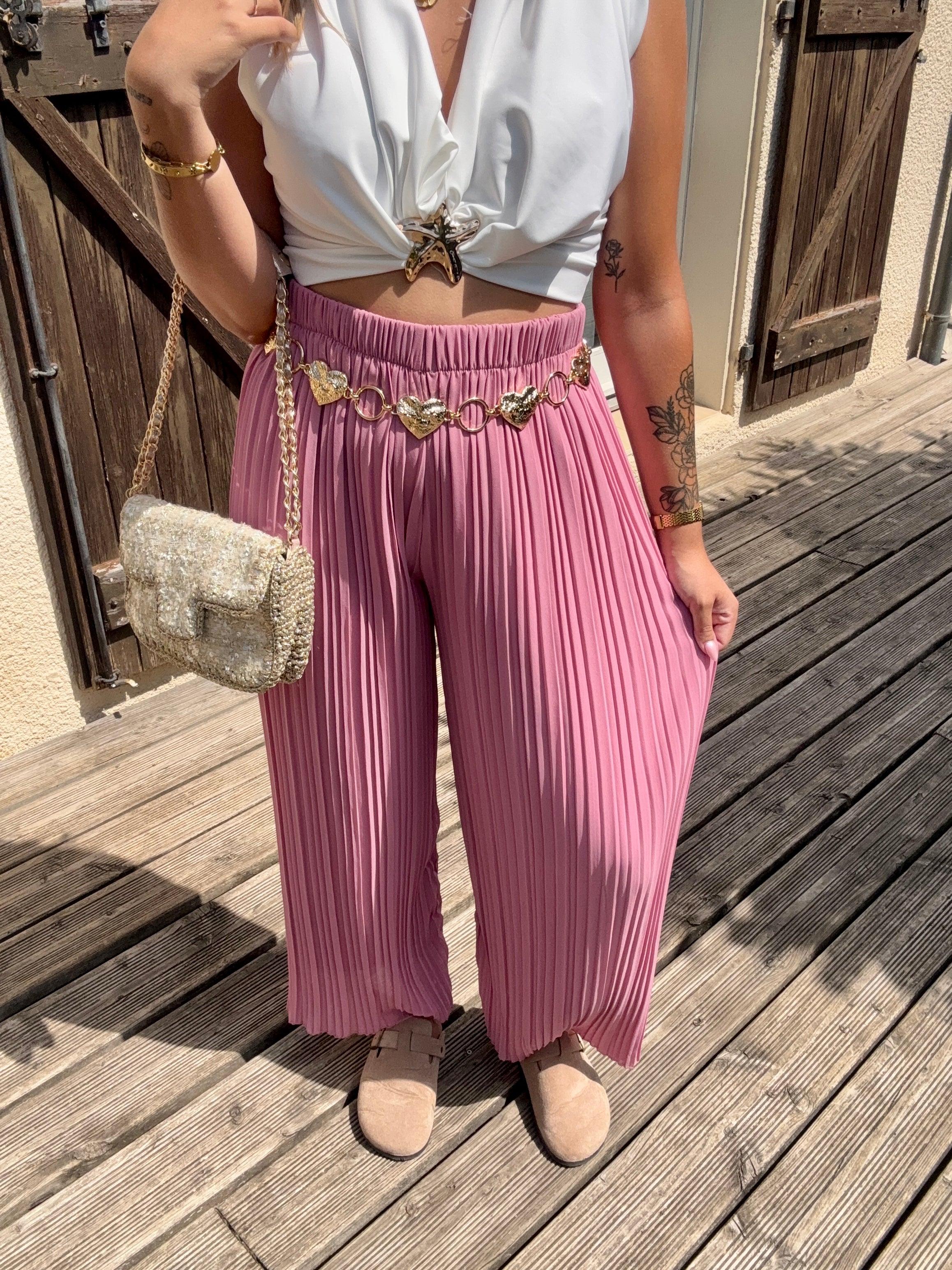 Pantalon Plissé Rose