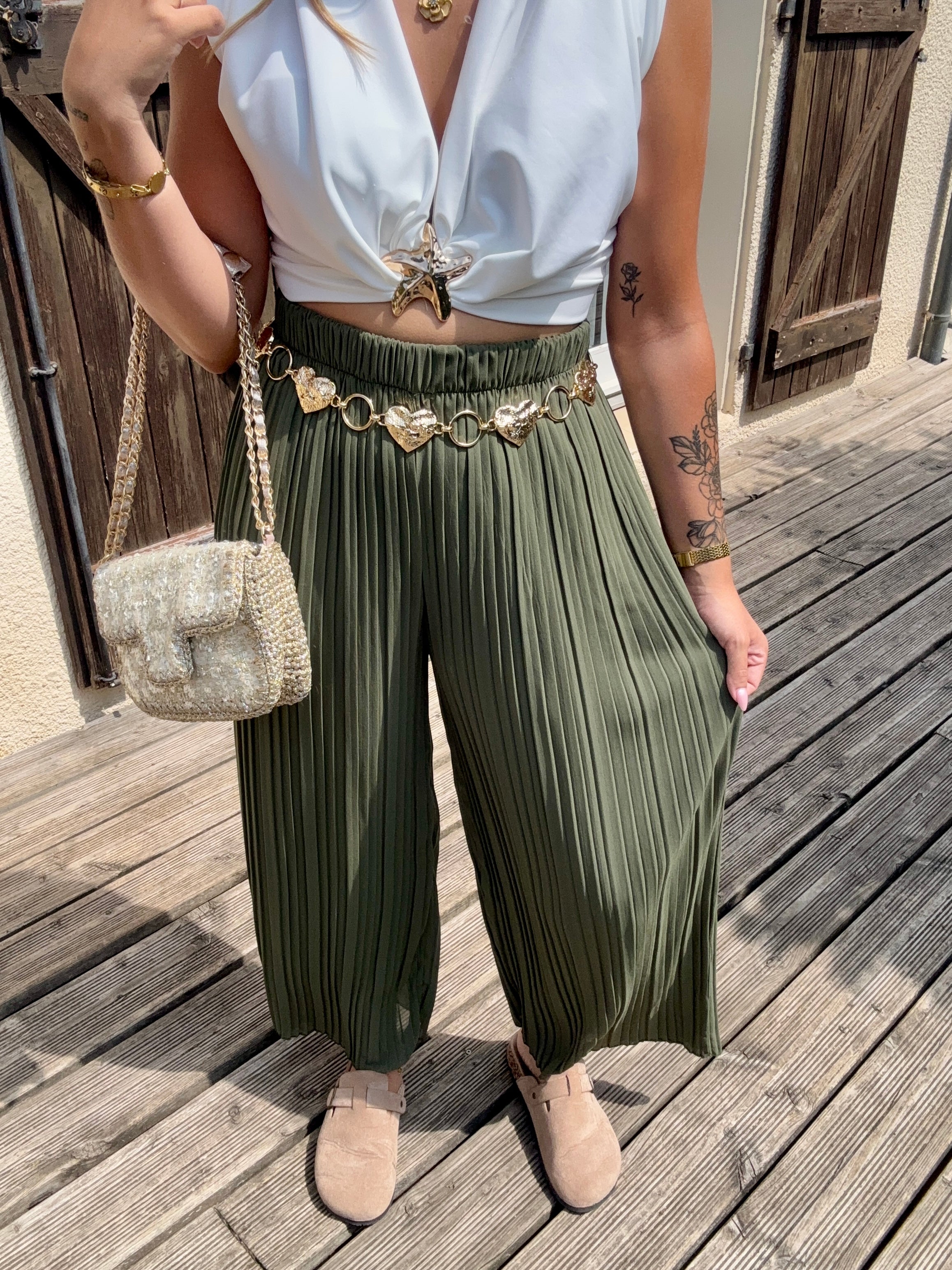 Pantalon Plissé Kaki
